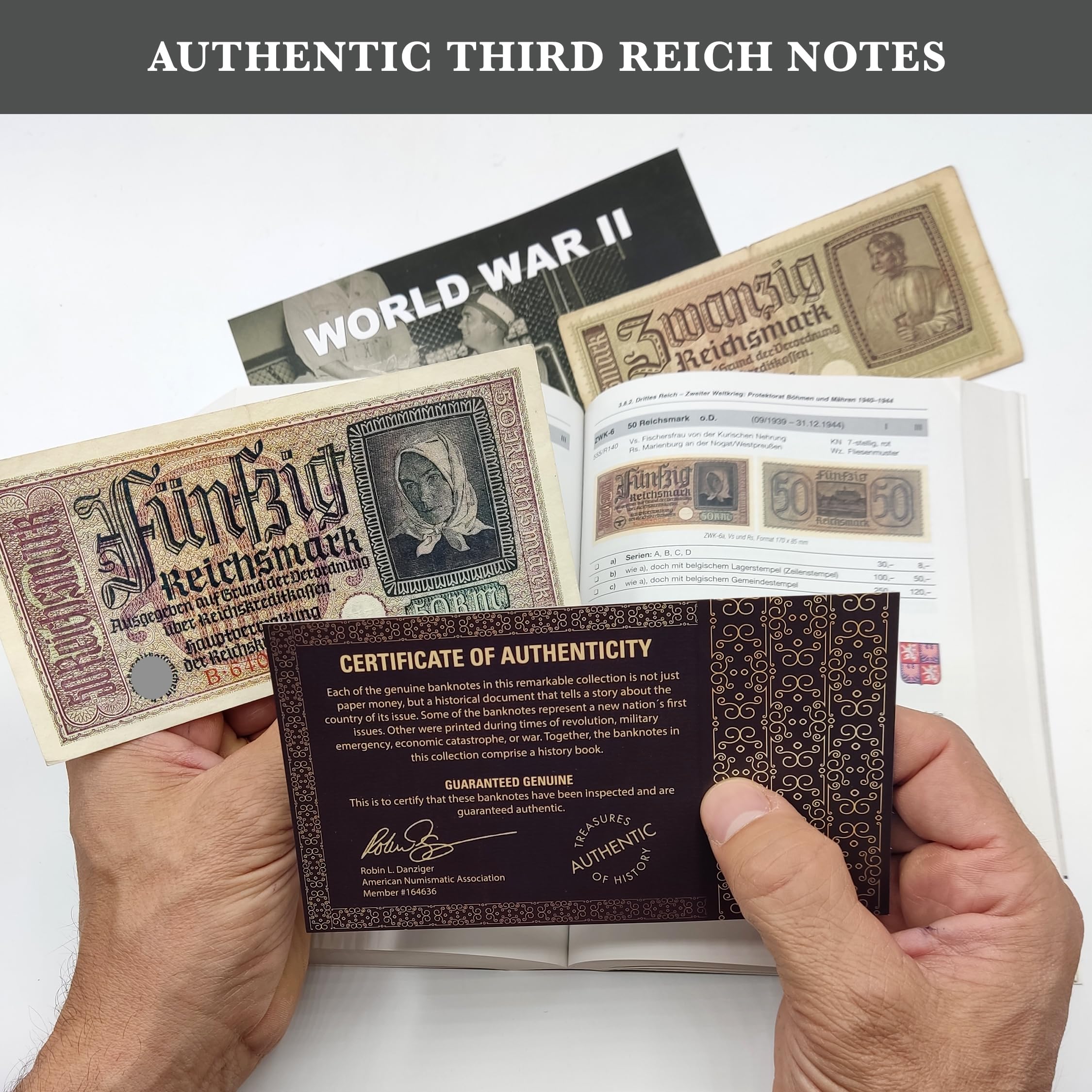 IMPACTO COLECCIONABLES 2 Billets Authentiques du Reich Allemand (1939-1945) - Pièces Historiques de la Seconde Guerre Mondiale - Certificat d’Authenticité
