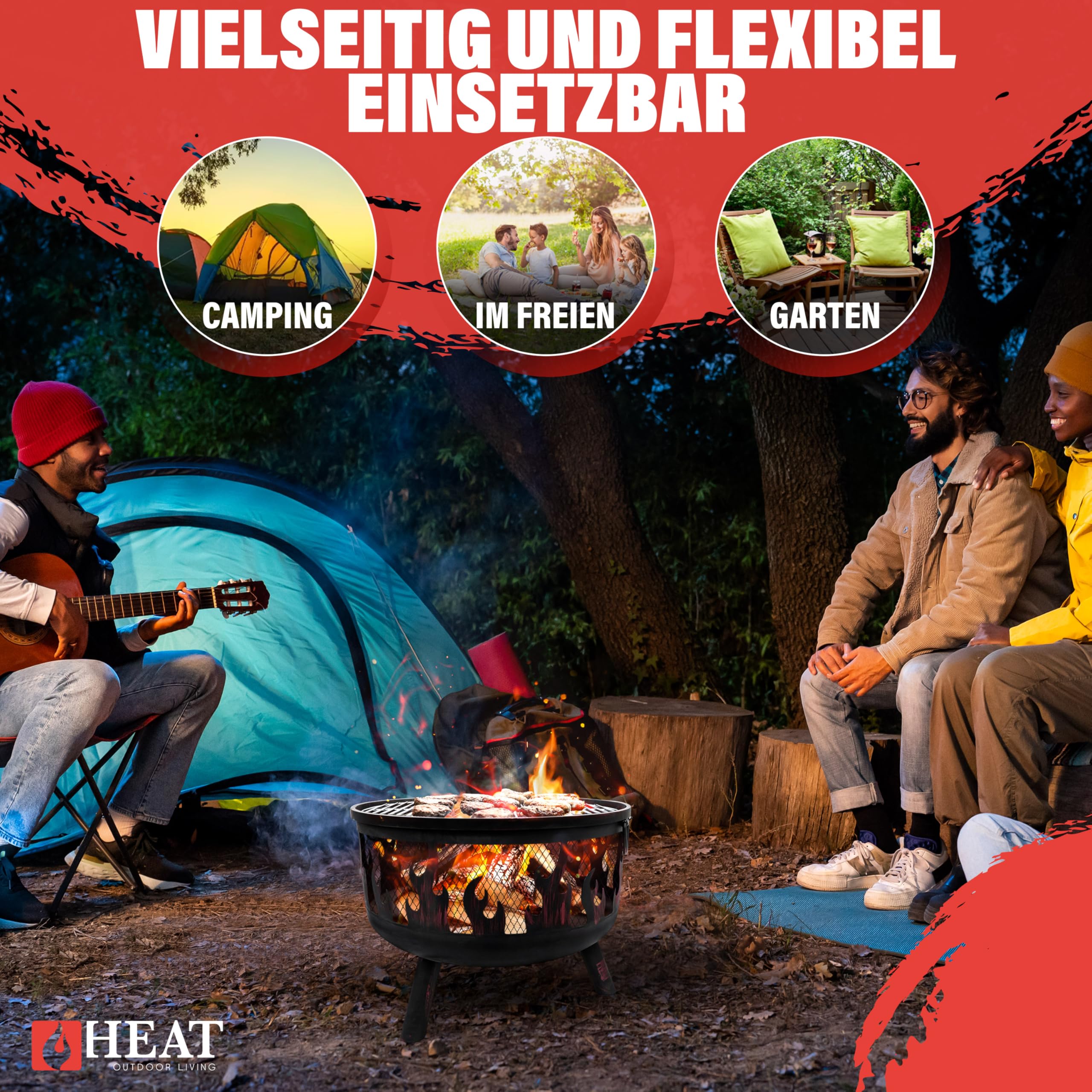 Feuerkorb Hornset - Feuerkorb für den Garten - mit Funkenschutz und Grillrost - Feuerschalen & Feuerkörbes - Feuerstelle Outdoor auf Beinen