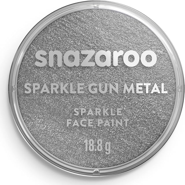 Snazaroo Face and Body Paint,Sparkle Gun Metal Grey, 18.8g Professional Water Based, Single Cake Makeup Supplies for Adults, Kids and Special FX