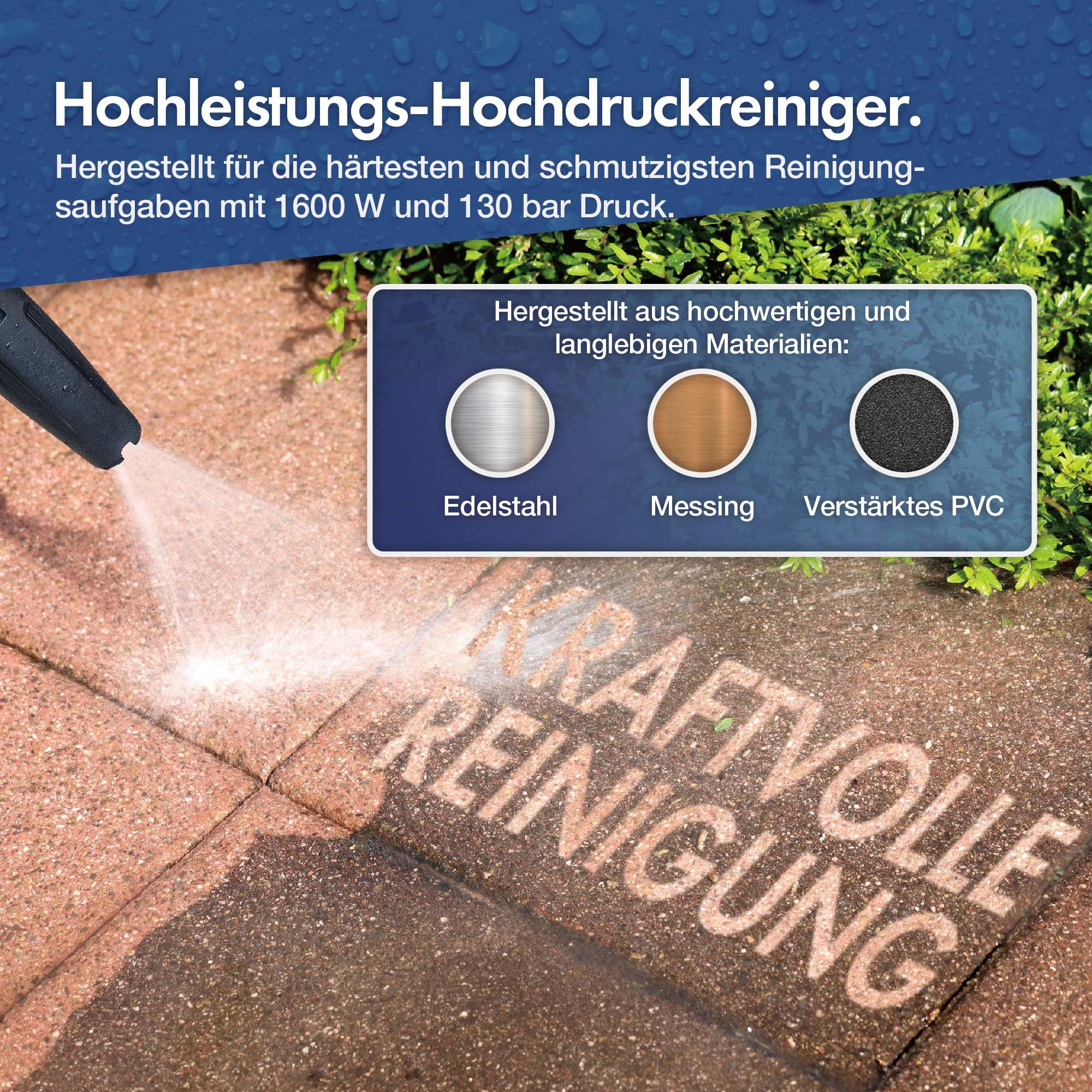 VonHaus Hochdruckreiniger 1600W inkl. 7 TLG Zubehör, Tragbar