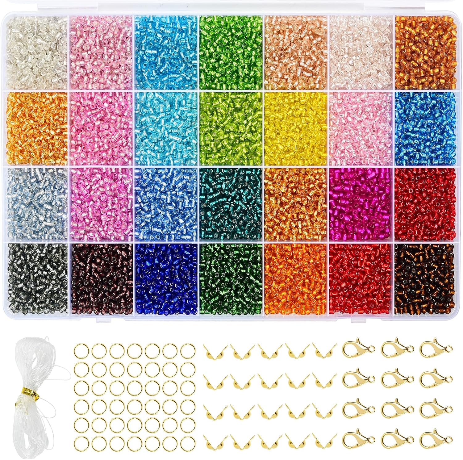 Vtssvow 3mm Glass Seed Beads for Bracelets Making, 28 Colors 11000pcs Friendship Bracelet Making Kit, Small Glass Beads for Jewelry Making (Mix 28 Color, Silver Lined)