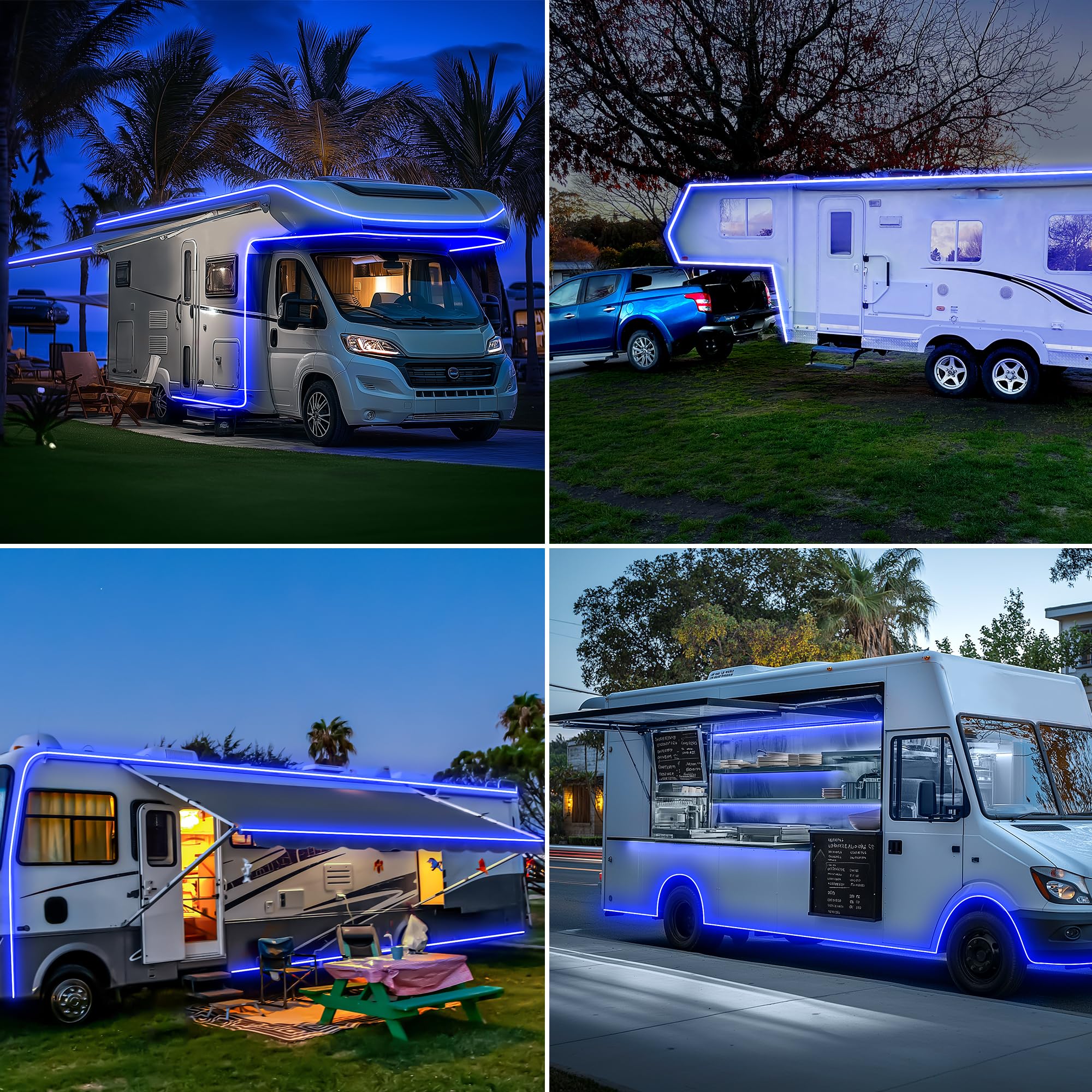 Gliztech 12V LED Lampen für Wohnmobile, Camper Markisenleuchten für Wohnmobil-Außenbereich, IP67 LED Streifen Aussenbereich COB wasserdichte LED für Markise Wohnmobile, Reisefeiern (Blau, 6m)