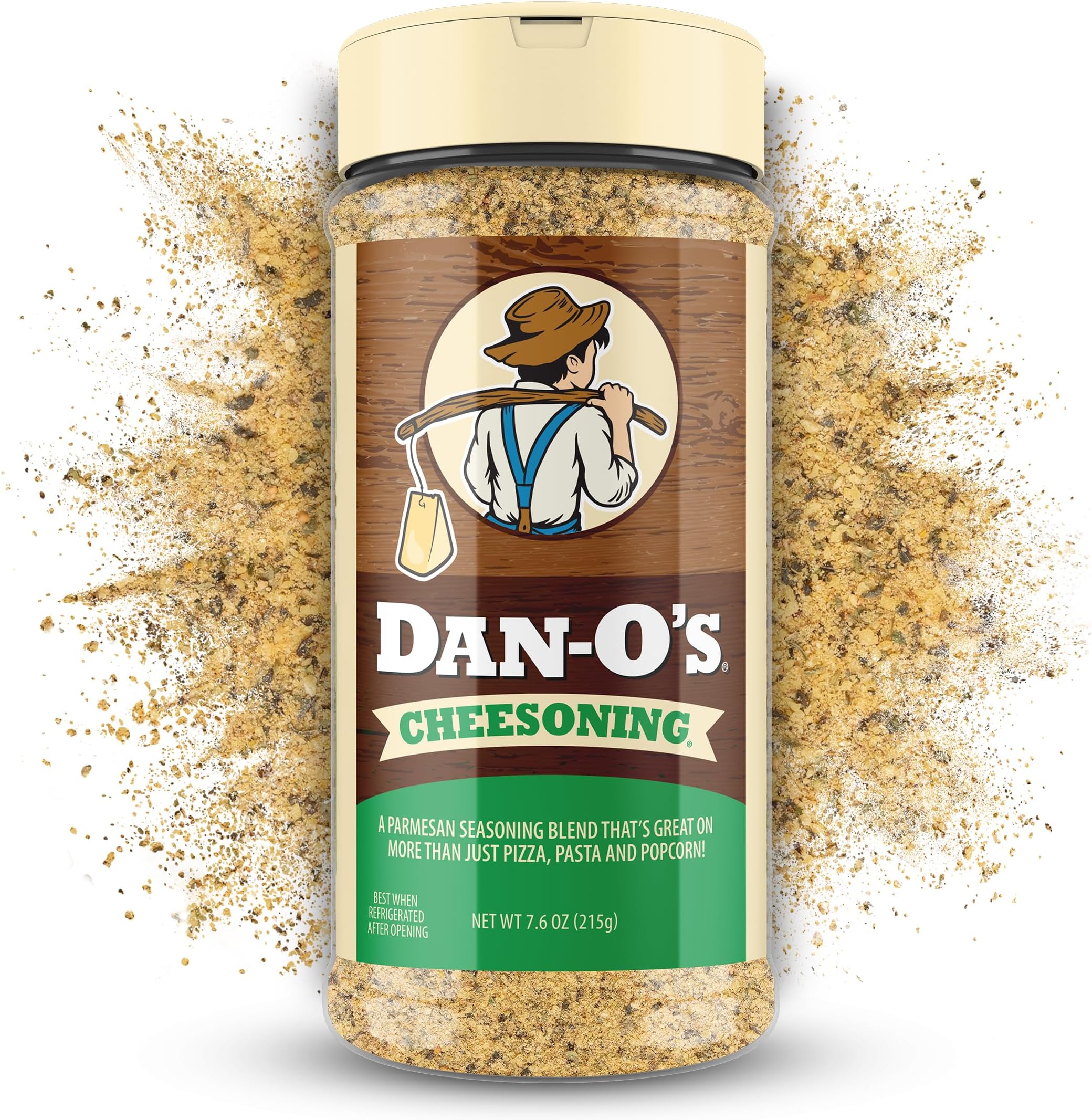 Dan-O's Cheesoning Seasoning, 7.6 oz Bottle, All Purpose Seasoning for Pizza, Popcorn, Chicken, Bread and More, Sugar Free, Zero Calorie, Parmesan Cheese Replacement for your Favorite Foods