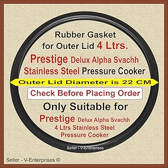 Outer Lid Rubber Gasket compatible for 4 Litre Prestige Delux Alpha Svachh Stainless Steel Pressure Cooker. Outer Lid Dimeter is 22 cm (Packof 1) (Black Color)