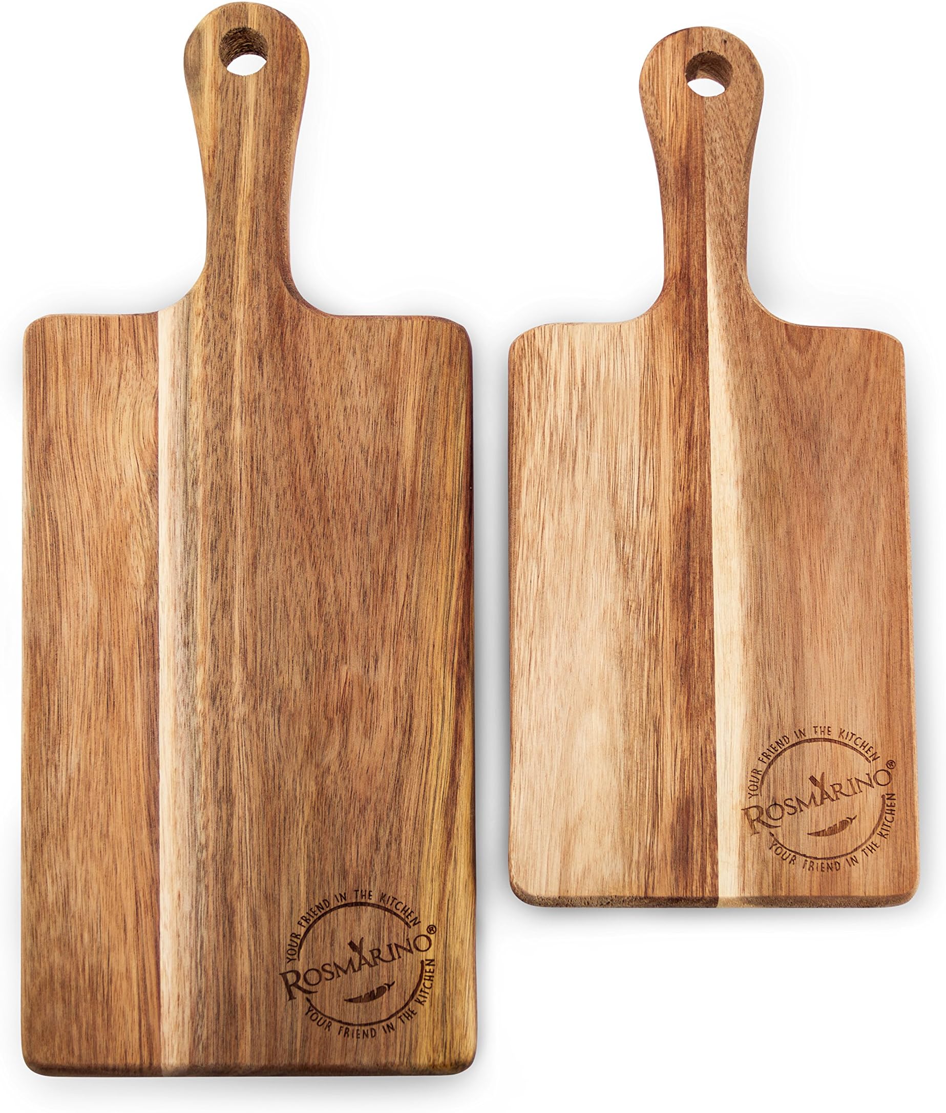 Rosmarino Set of Wooden Chopping Boards - Bread Board 38x16x2cm (15x5x1") & Large Chopping Board 45x18x2cm (18x7x1") from Premium Accacia Wood