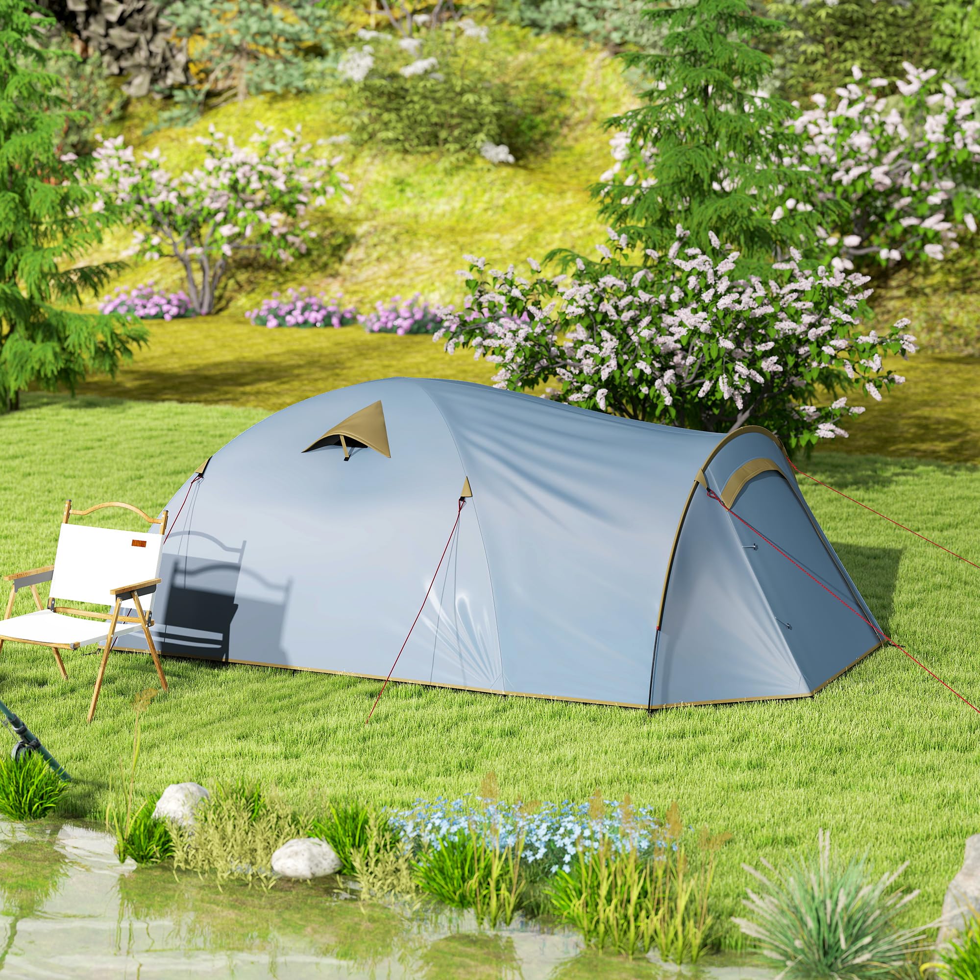 Outsunny Tenda da campeggio per 4 persone, impermeabile, con 2 ante ganci, per campeggio, viaggi, trekking, giardino