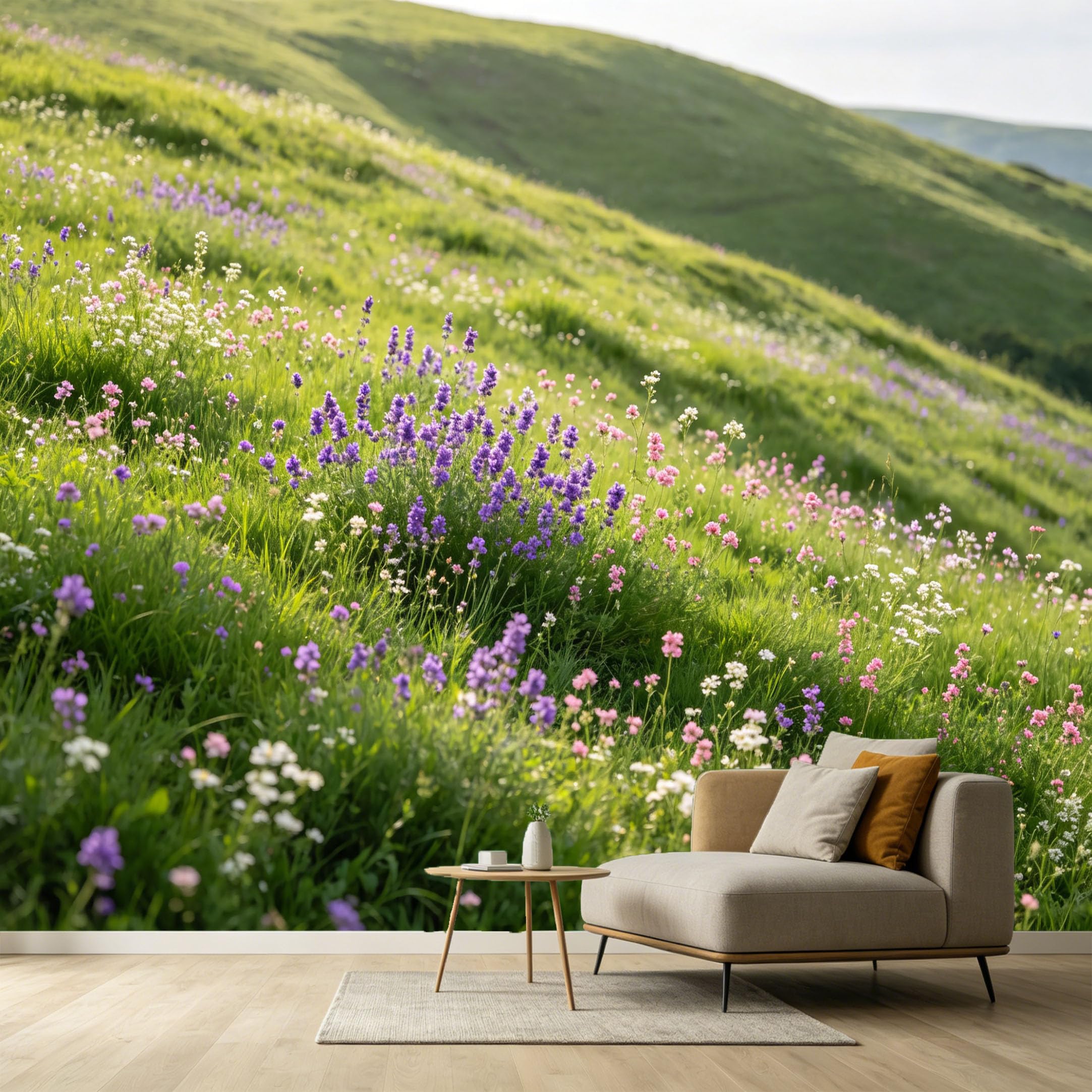 Custom Size Wall Murals Lavender Flower Meadow Landscape Watercolor Field Hillside SelfAdhesive Wall Fabric Removable Large Wallpaper for Photo Living Room