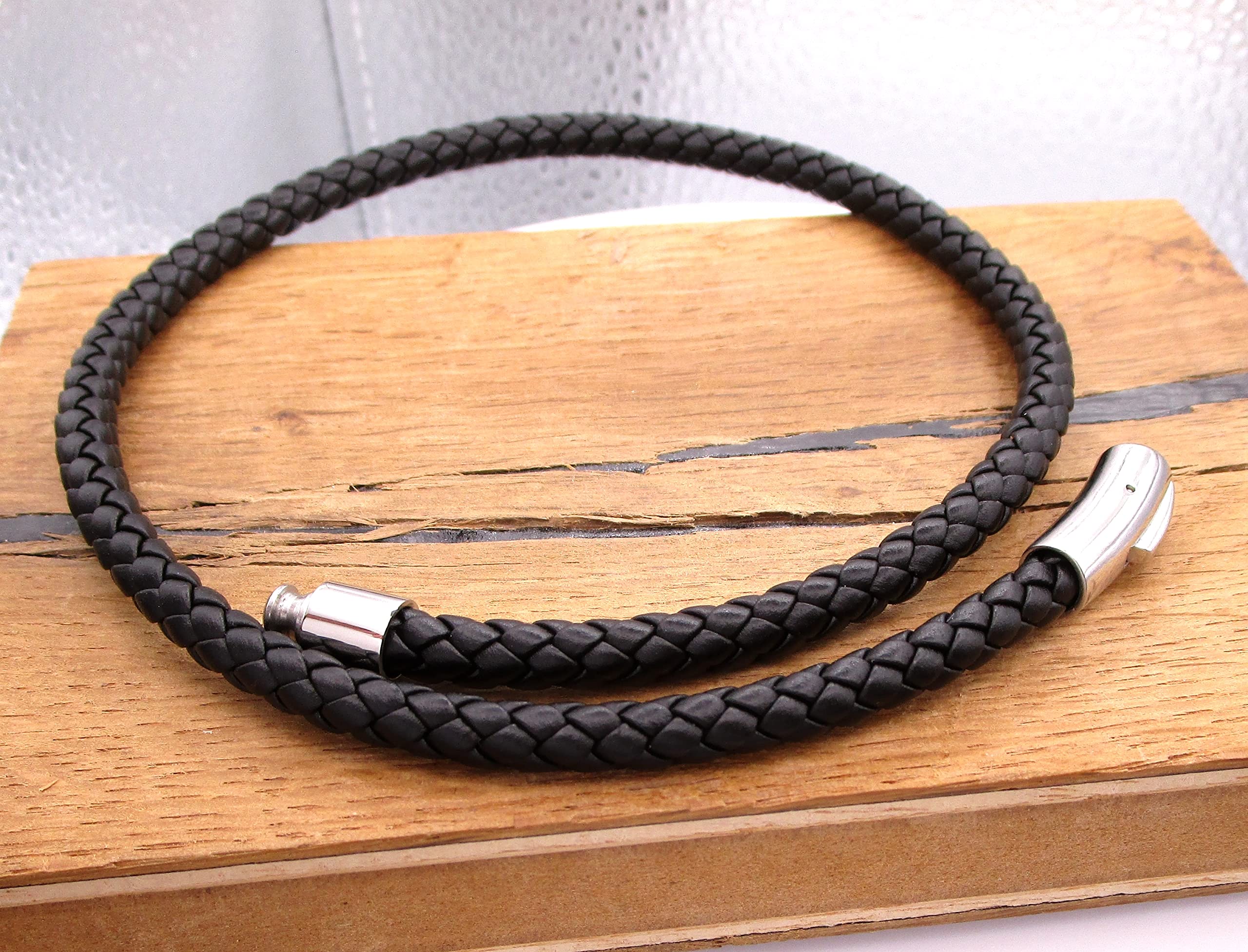Lederkette Lederhalsband Kalbsleder aus sechs Bändern geflochten Ø 6mm Schwarz Edelstahl Verschluss für Herren & Damen TOP