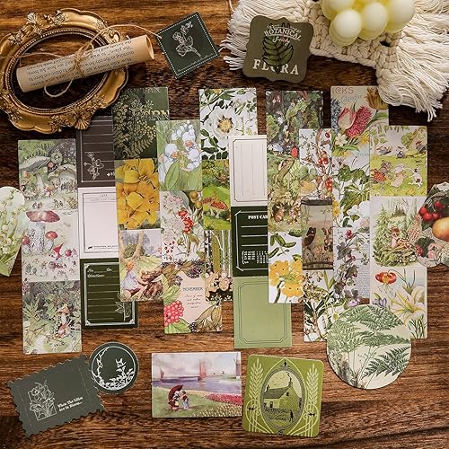 Miniatura 5 de Scrapbooking Supplies Kit, Vintage Botanical Aesthetic Scrapbook Kit for Bullet Junk Journal, Stationery, A6 Grid Notebook, Flower DIY Journaling