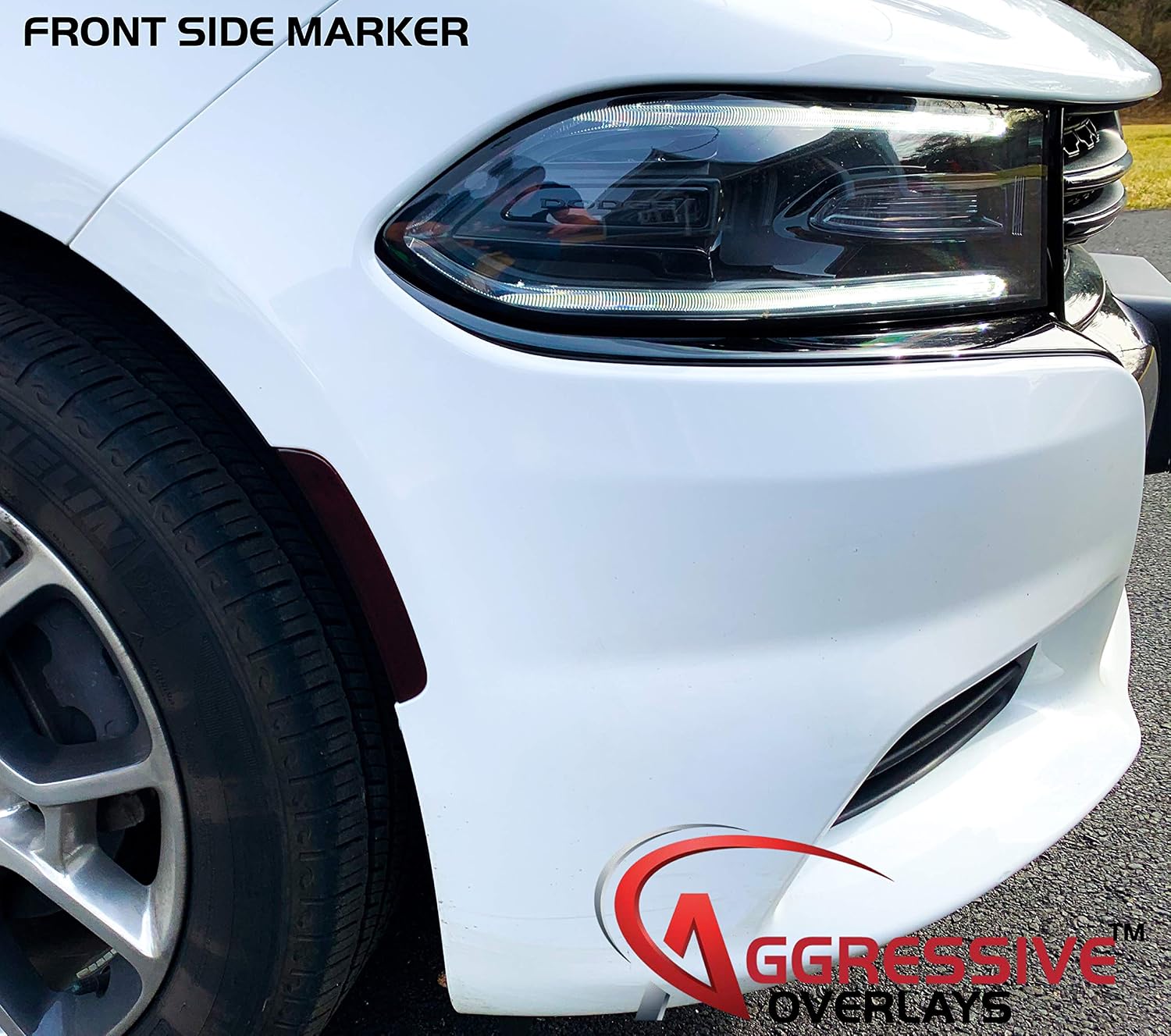 Aggressive Overlays for 2015-2020 Dodge Charger -Front & Rear Tinted Side Marker Light Overlays | Precut Smoked Vinyl Tint Film Black Out Dark Smoked (20% Dark Smoked)