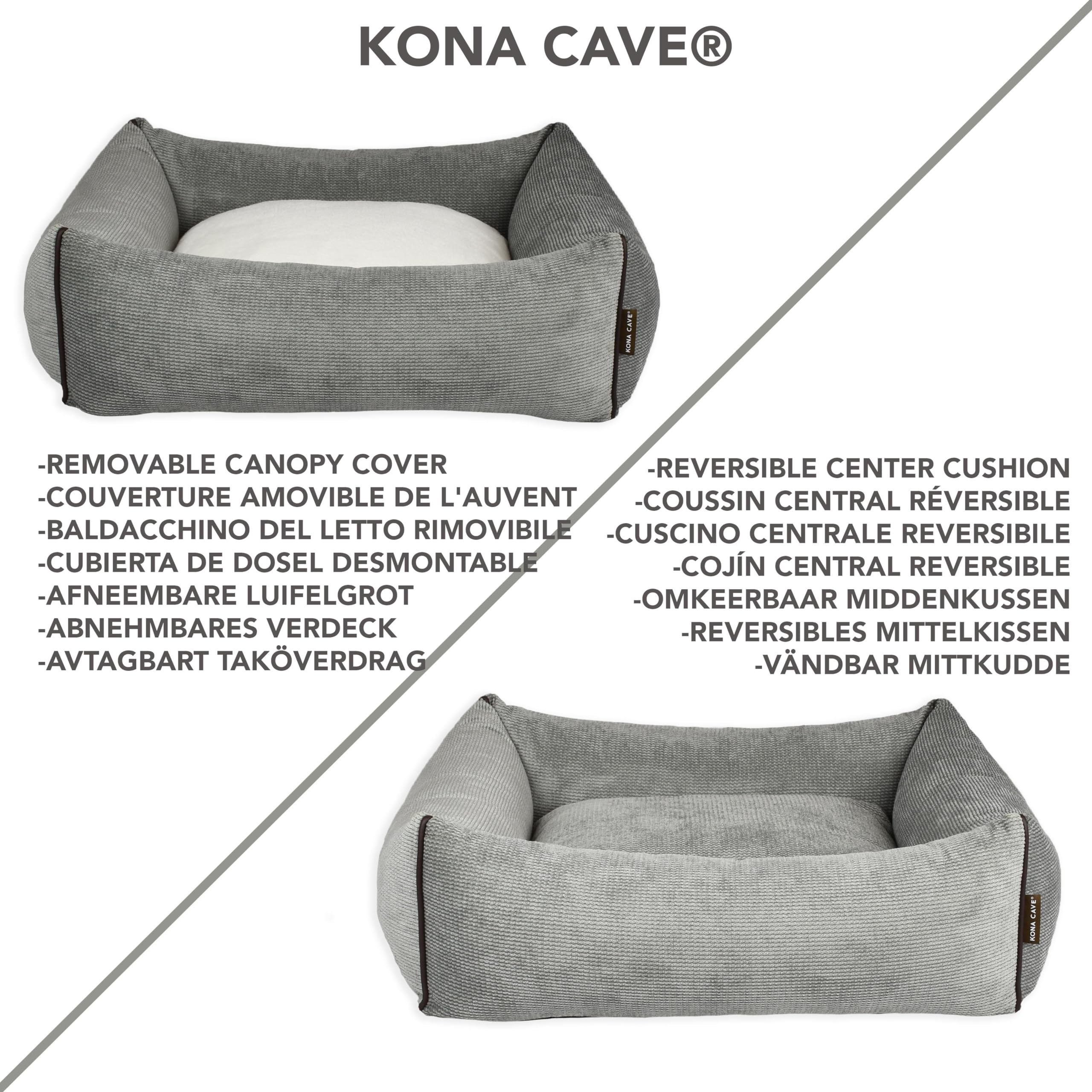 Cueva para perros y gatos, antiansiedad, diseño de cama cueva patentada, funda extraíble 2 en 1, lavable a máquina, fabricada en Europa, M – Gris