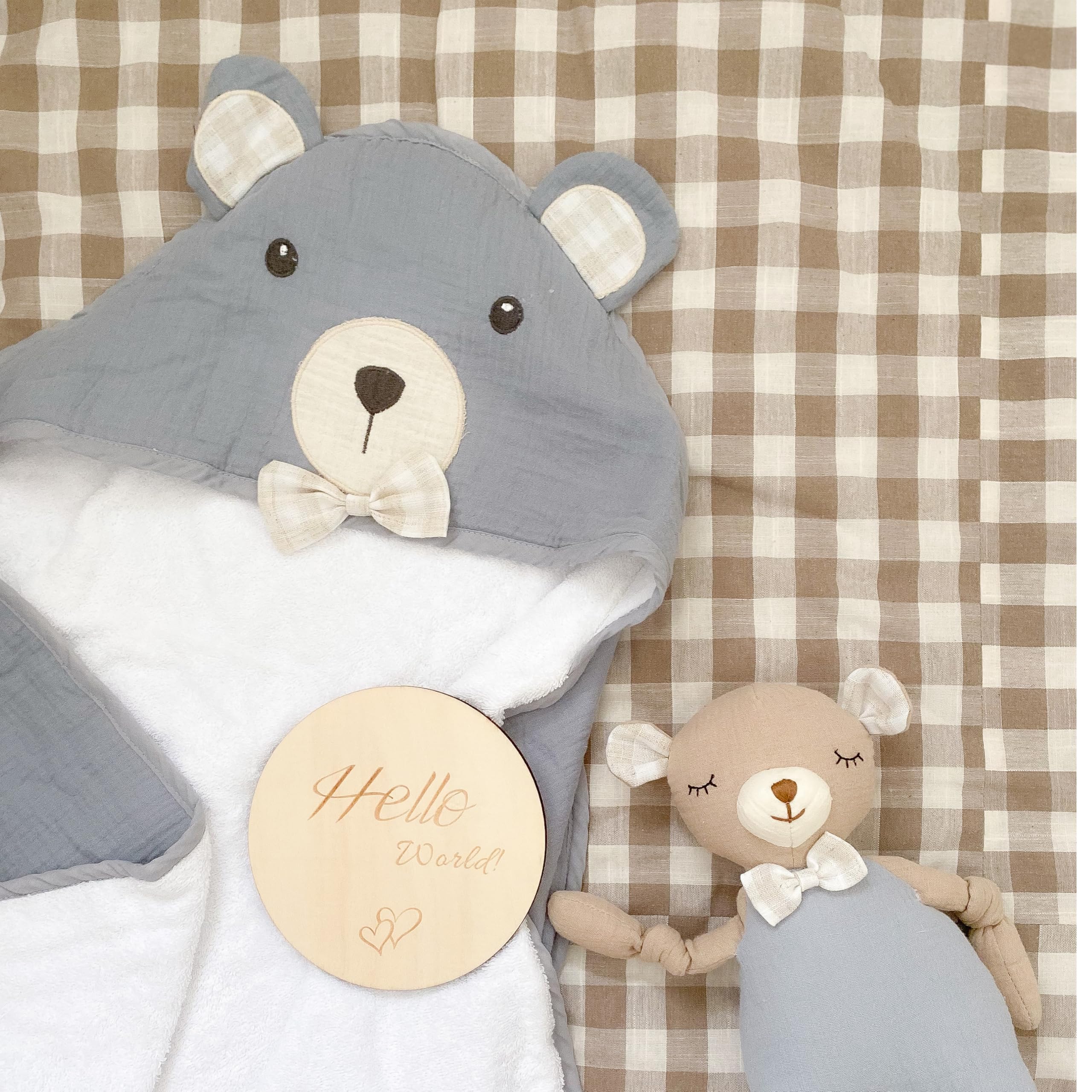 MON AMI Frottee Bunny Kapuzen-Babyhandtuch & Waschlappen Set für 0-18 Monate, Premium Weiche Babybadewanne Baumwolle Handtuch, Badetuch für Baby Shower für Kleinkinder, Jungen & Mädchen (Grau)