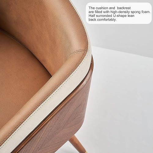 Miniatura 89 de ARTPLAN Uphoolsted - Silla de comedor moderna de mediados de siglo, piel sintética con nogal, silla con brazo acentuado, silla de estar con pies de