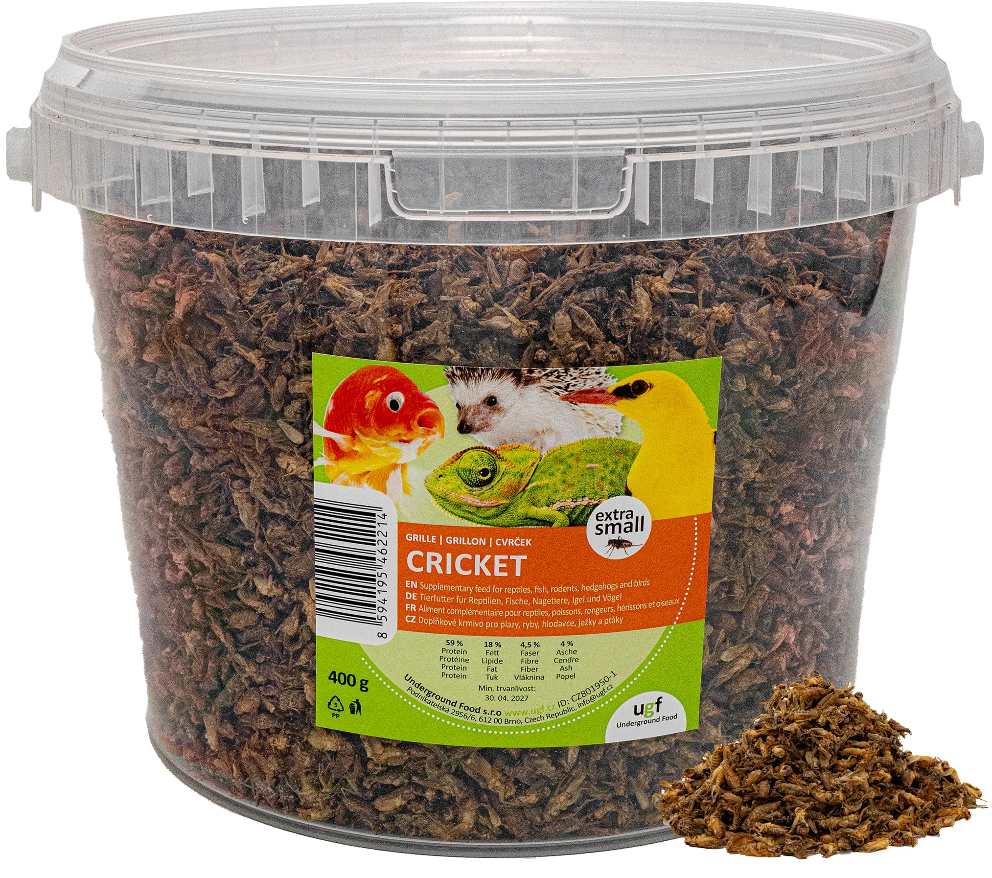 UGF - Suszone małe świerszcze - 400 g w wiaderku 3-litrowym, Owady świerszczowe, Karma dla ptaków dzikich (całoroczna), Karma dla żółwi, Karma dla jeży, Karma dla jaszczurek, Karma dla ryb