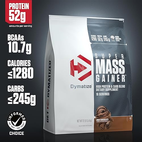 Miniatura 2 de Dymatize Polvo de proteína súper masiva, 1280 calorías y proteínas 52G, resistencia y tamaño de ganancia rápida, 10.7g BCAA, mezcla fácilmente, sabe