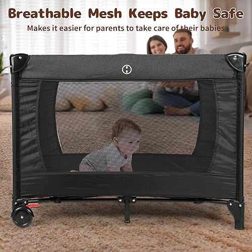 Miniatura 2 de Pack and Play 4 en 1 con moisés, cuna de bebé, centro de guardería de lujo, cambiador grande, corralito de bebé con colchón plegable, corralito de