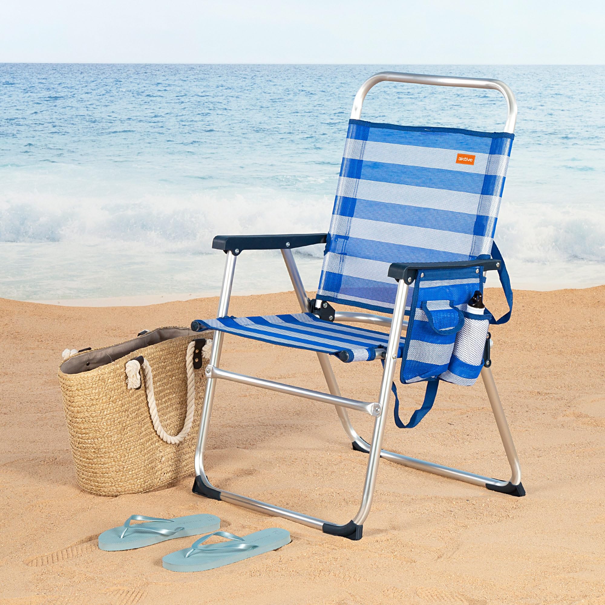 AKTIVE 53952 - Sedia Pieghevole Fissa Alluminio Beach 51x56x90 cm - Blu