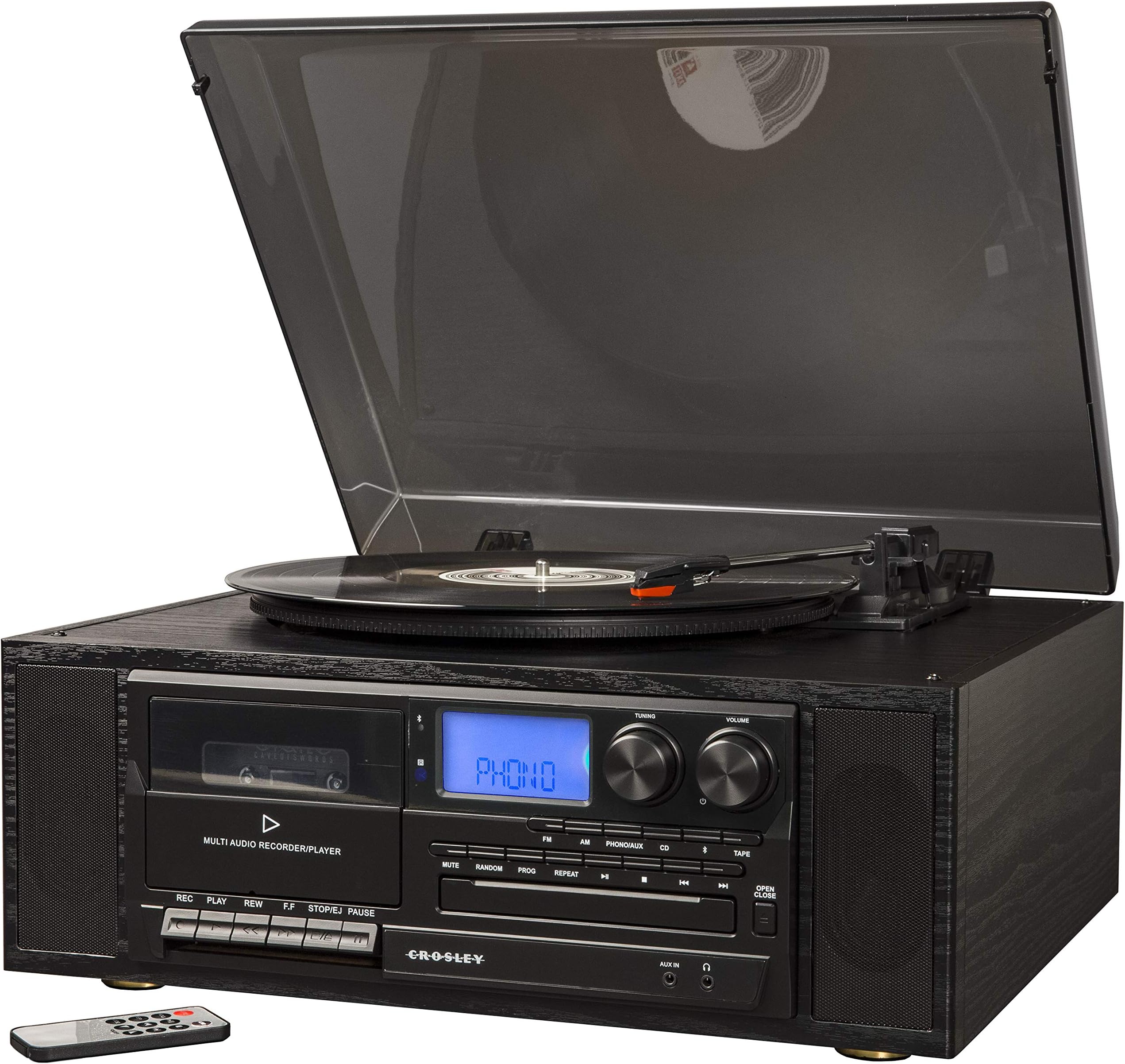 Amazon.com: Crosley CR7010A-BK Ridgemont 3-Speed Turntable with ...