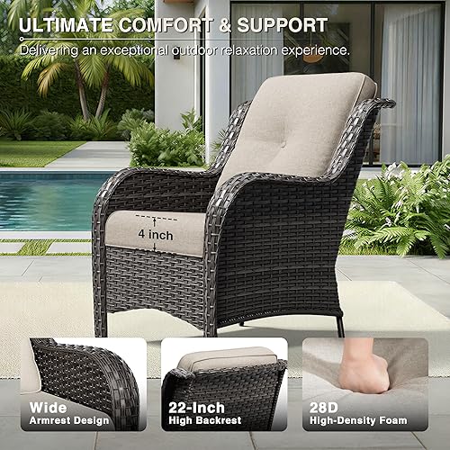 Miniatura 4 de Joyside Juego de sillas de mimbre para patio, juego de 3 piezas de mimbre para exteriores con 2 sillas reposabrazos y 1 mesa auxiliar para terraza,