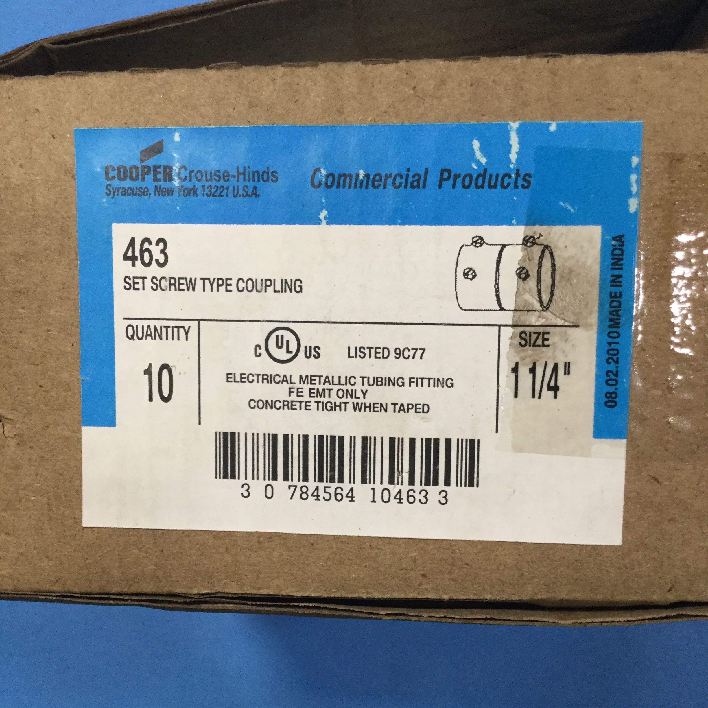 Crouse-Hinds 463 Zinc Plated Steel EMT Set Screw Coupling 1-1/4 Inch