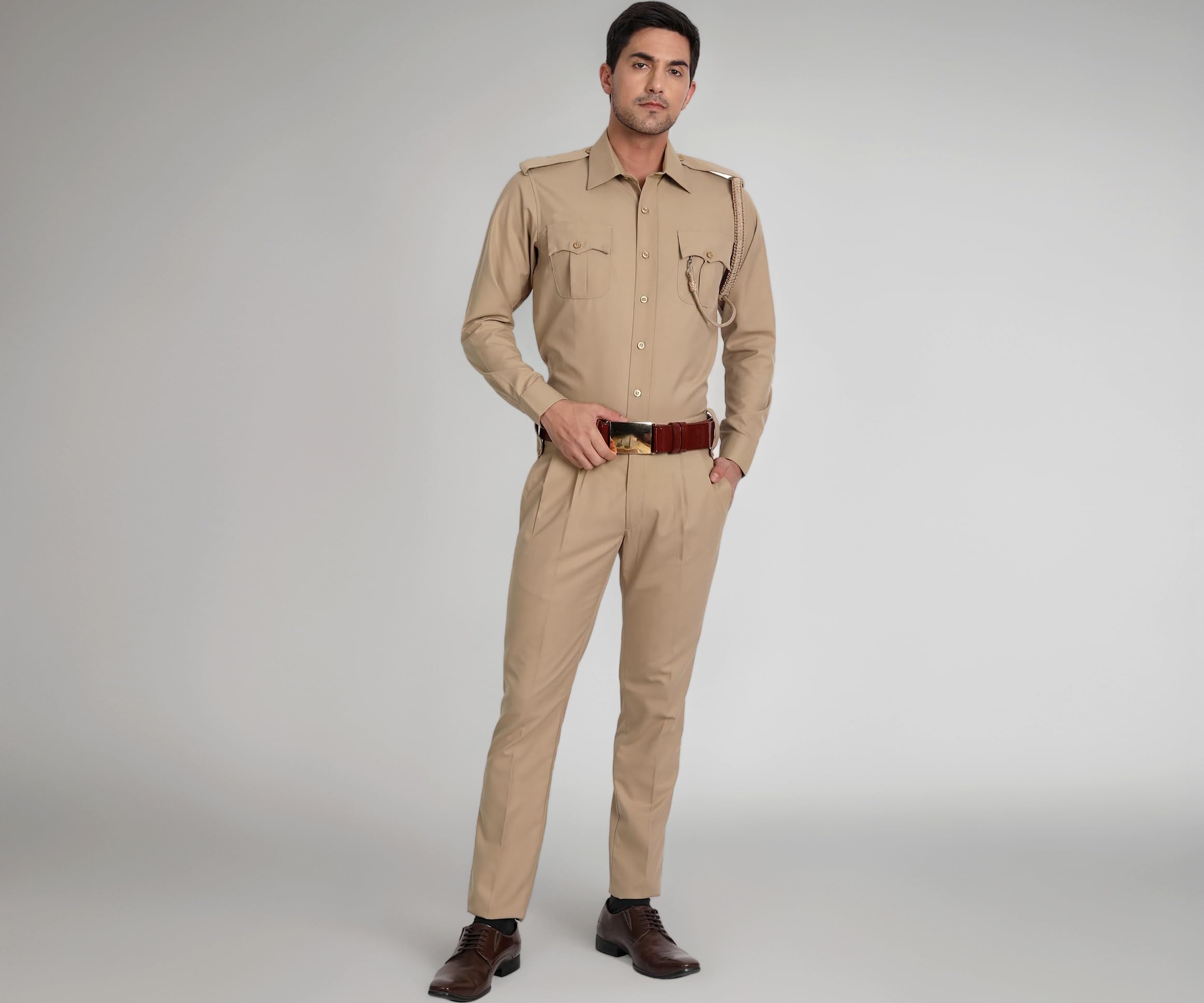 uniformer Khaki Police Full Sleeves Shirt and Trouser Set for Men | Lightweight & Breathable Uniform | Durable | Comfortable Fit | Ideal for Law Enforcement & Security