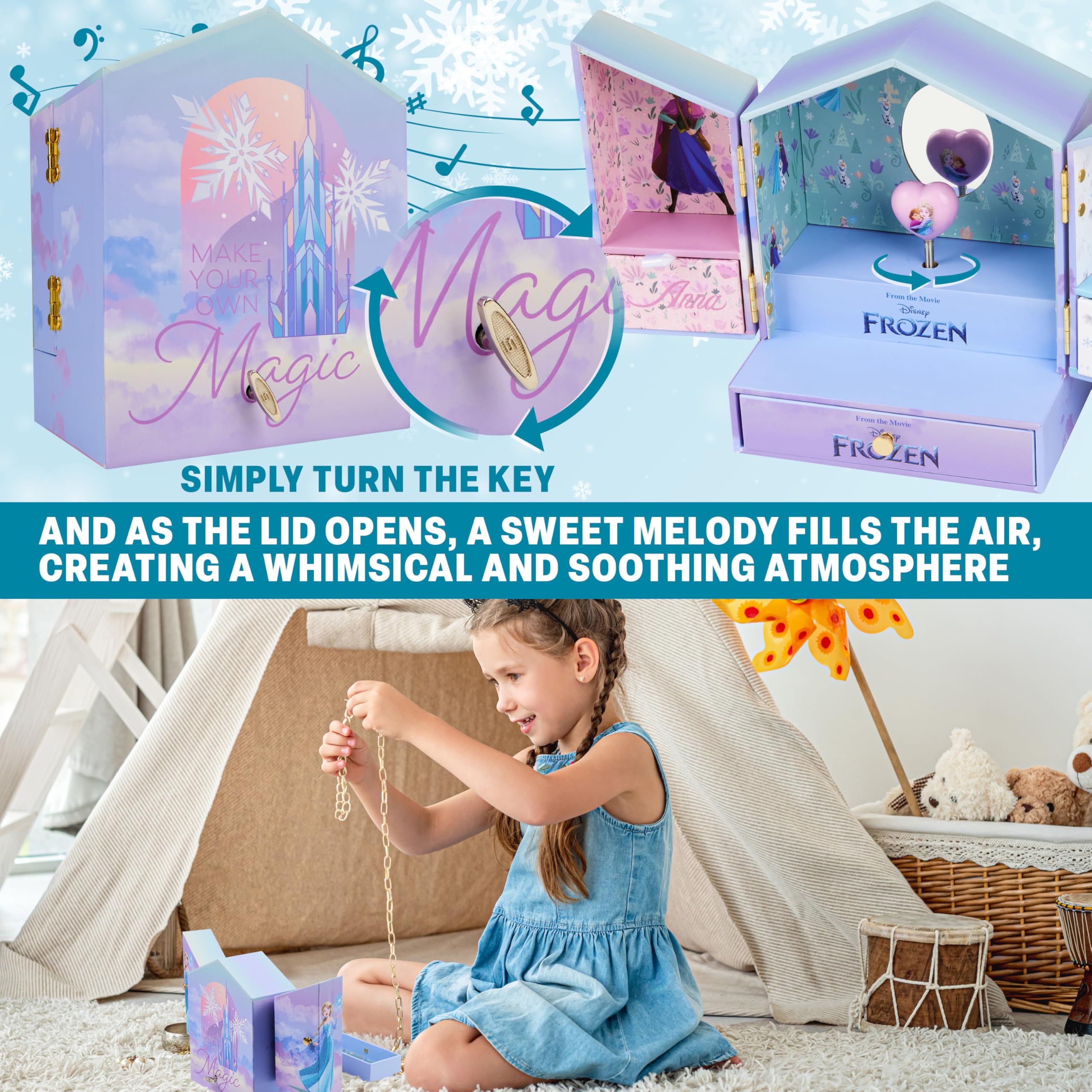 Get Trend Disney Kraina Lodu Muzyczna Pudełko Na Biżuterię Pomysły Na Prezent Nastolatki Sypialnia Dekoracja Elsa Zwijana Pozytywka z Lustrzanym Szufladami Do Przechowywania Prezenty dla Niej, Liliowy