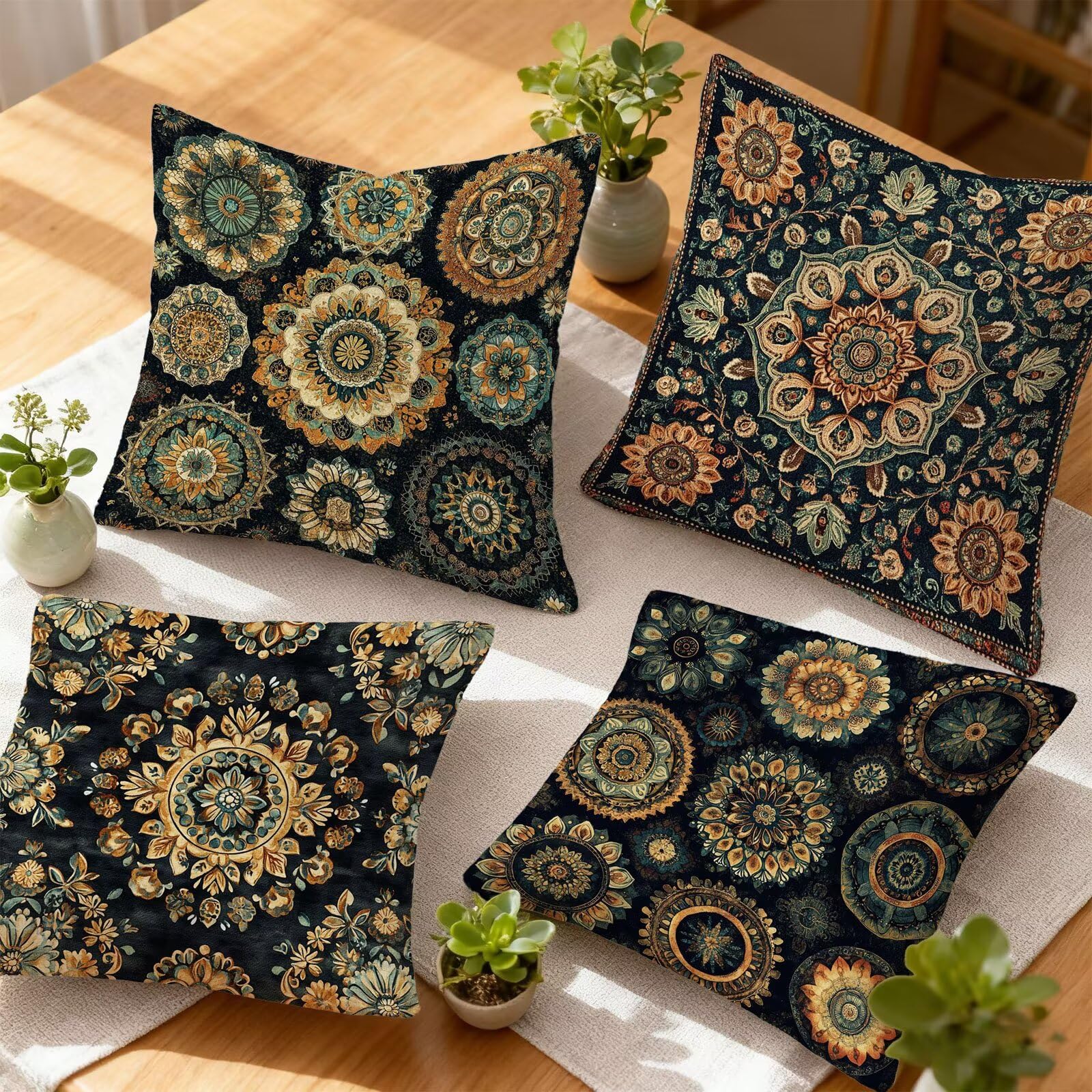 Verde Federe Cuscini Divan 60x60 Boemia Federe Cuscino Letto Super Morbido Copricuscino Letto Set di 4 Cuscini Divano Decorazioni Autunnali Copricuscini Arredamento Casa, per Sedia Giardino E - 419