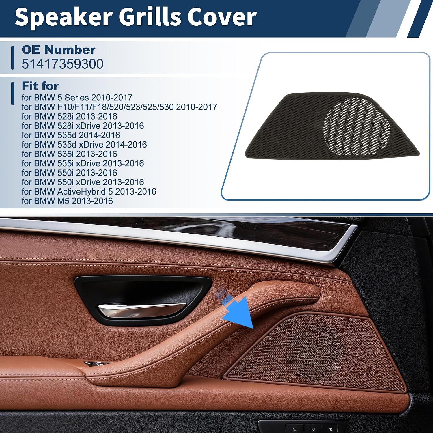 Right Door Speaker Grills Cover for BMW 5 Series 2010-2017 Mocha Audio Speaker Subwoofer Guard Protector Case with Snap Fastener Plastic 1 Pcs