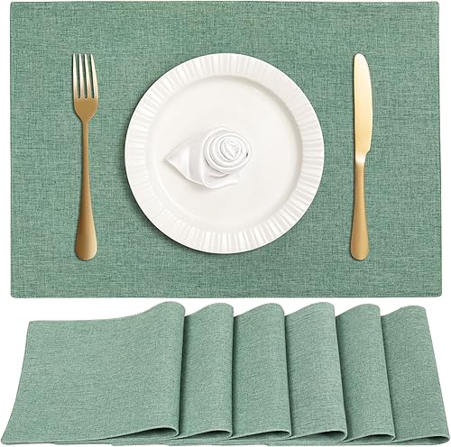 Miniatura 10 de Juego de 6 manteles individuales de tela de lino de doble capa, juego de manteles individuales tejidos de algodón, manteles individuales de cocina