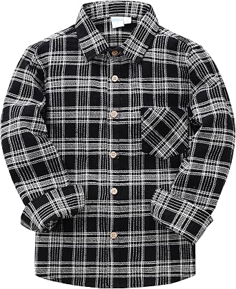 VATPAVE Boys Flannel Shirts Long Sleeve Button Down Plaid Shirt | Fall, Holiday, Picture Day, Collared, Kids Button Up, Church