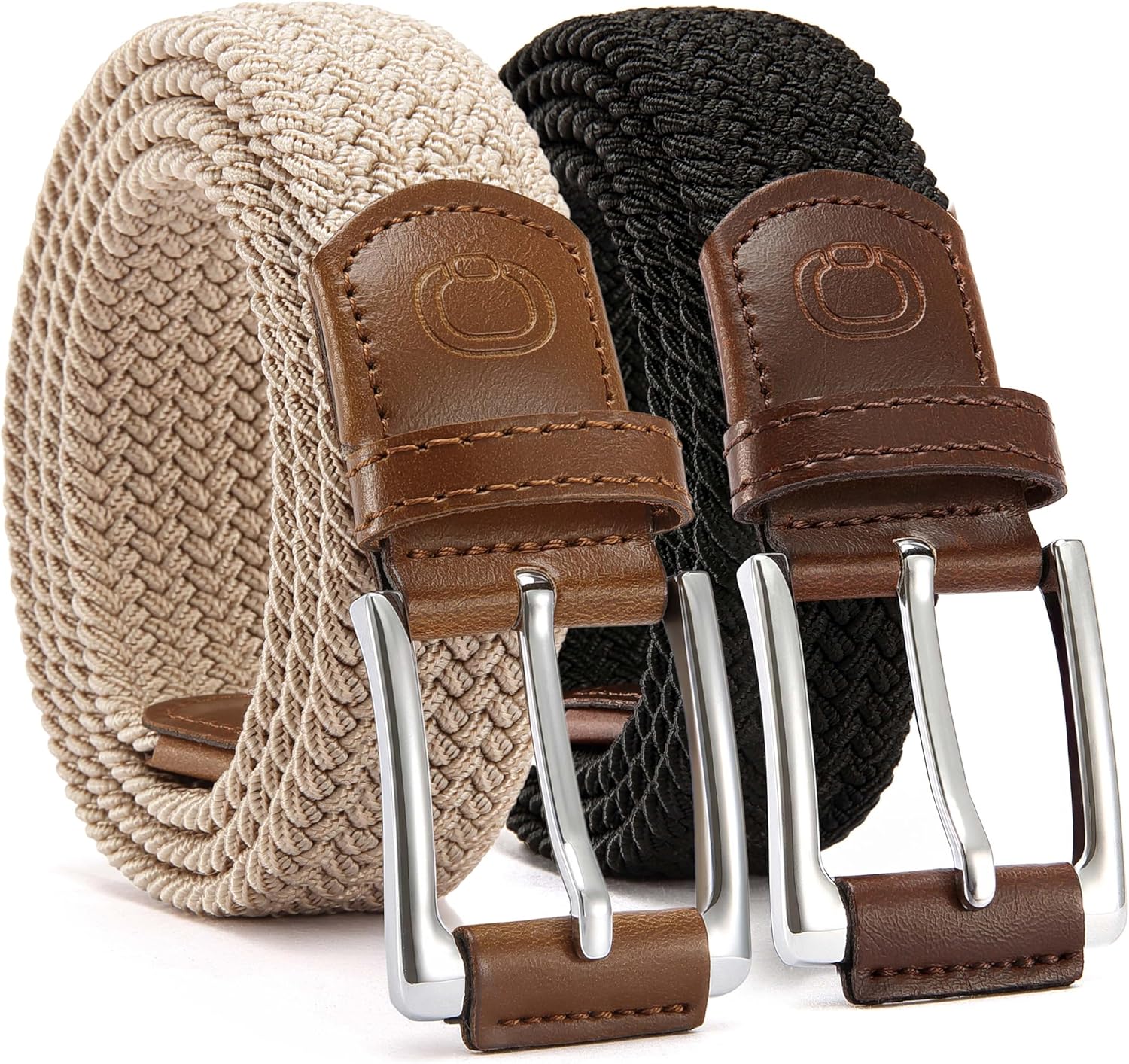 CHAOREN Stretch Belt Men 2 Pack - 1 3/8" Braided Golf Belts For Men - Casual Elastic For Pants and Jeans