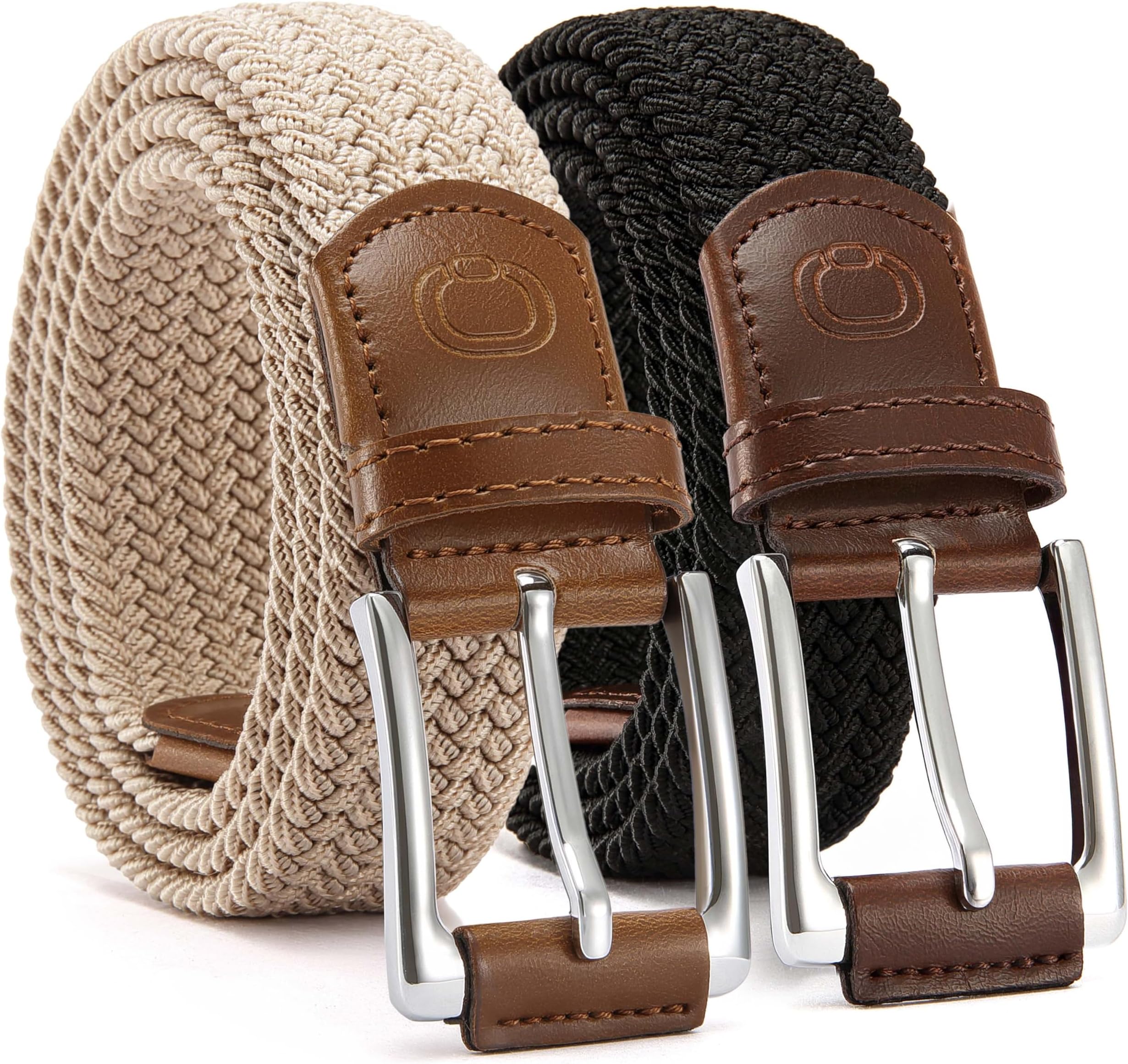 CHAOREN Stretch Belt Men 2 Pack - 1 3/8" Braided Golf Belts For Men - Casual Elastic For Pants and Jeans