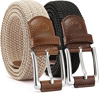CHAOREN Stretch Belt Men 2 Pack - 1 3/8" Braided Golf Belts For Men - Casual Elastic For Pants and Jeans