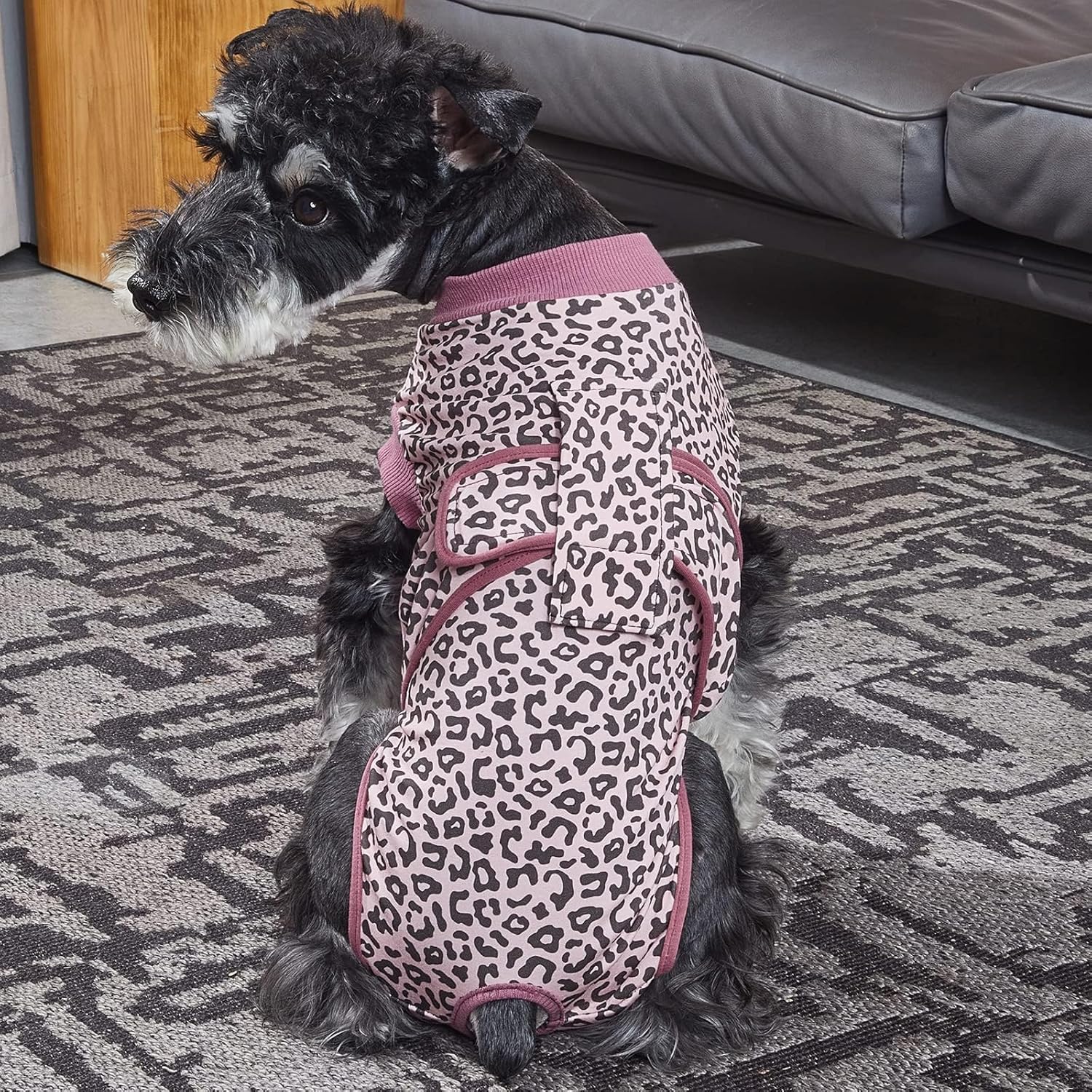 Jiupety Combinaison de convalescence réglable pour chien, pour plaie abdominale après une chirurgie, substitut de collier électrique, taille XL, motif léopard rose
