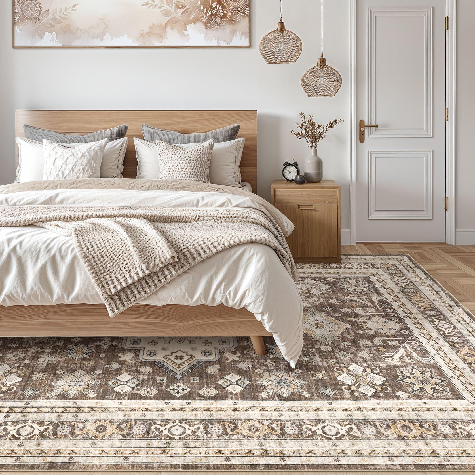 Area Rug Living Room Rugs: 5x7 Washable Boho Large Neutral Farmhouse Soft - View #4