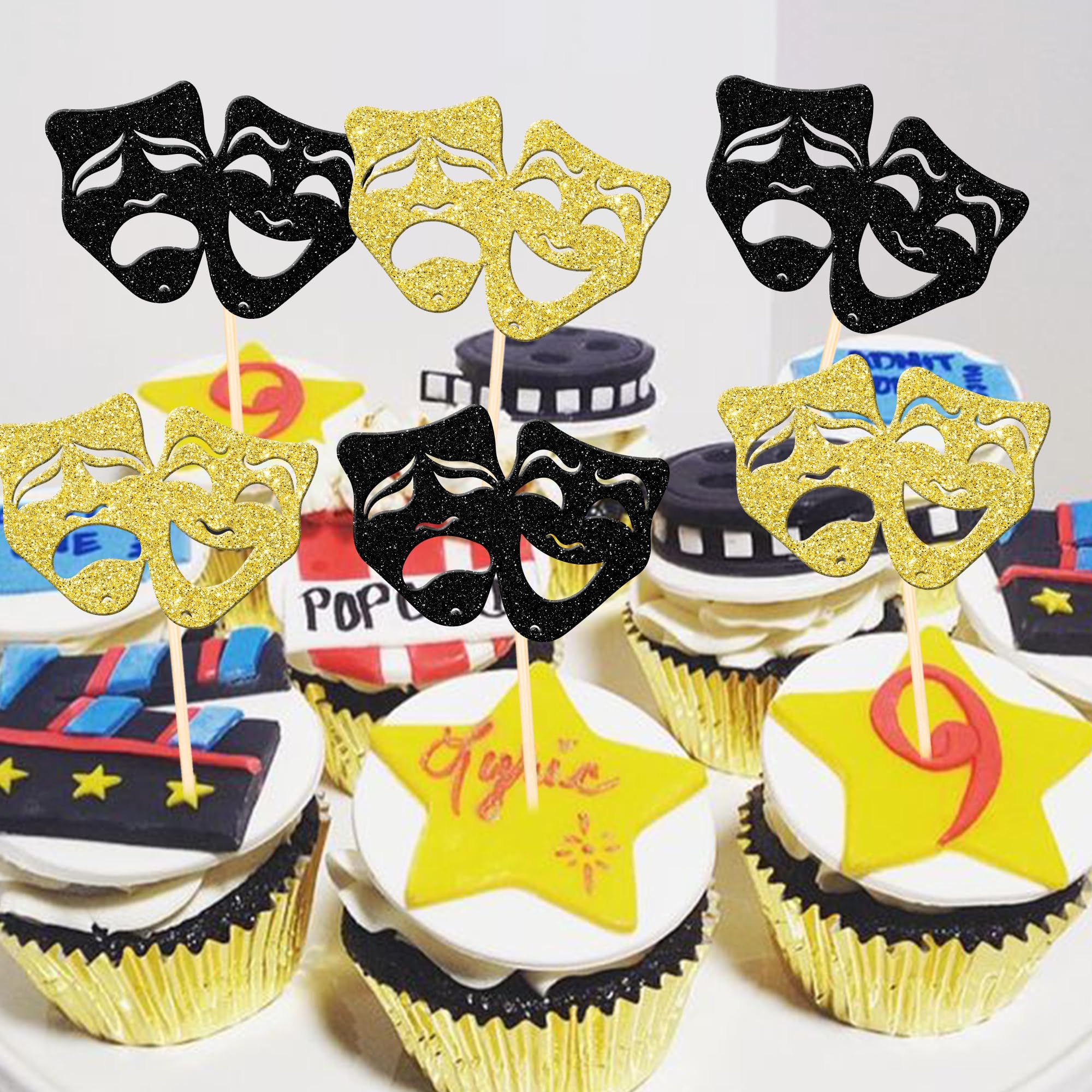 24-Pack Mardi Gras Cupcake Toppers – Glitter Masquerade Mask Picks For Cupcakes, Cakes & Party Decor – Reusable & Food Safe