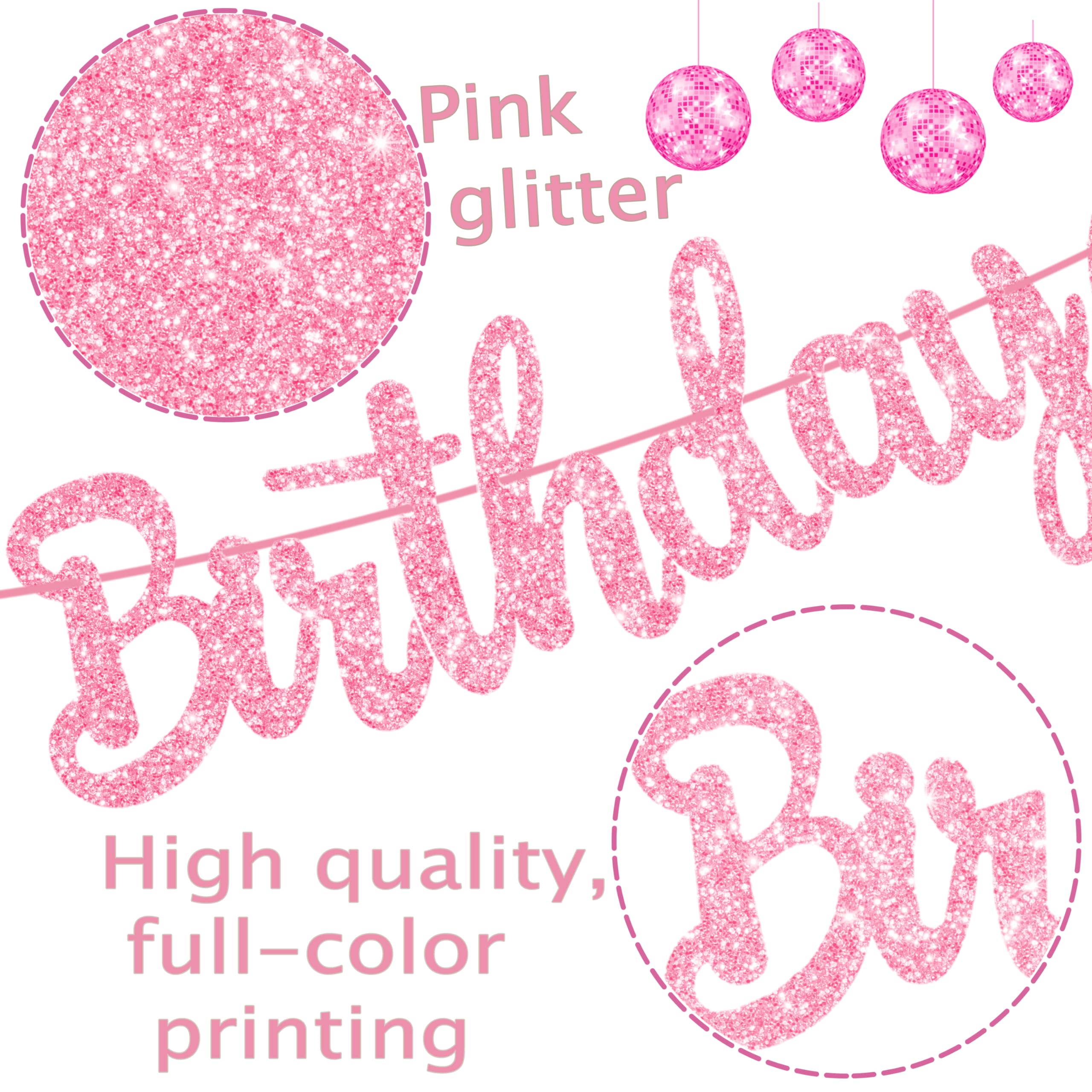 Rosa Discokugel-Hintergrund „Happy Birthday“ – 1,5x0,9 M, Vinyl, Mit Schleife, Für Disco-Partys Der 70er-90er