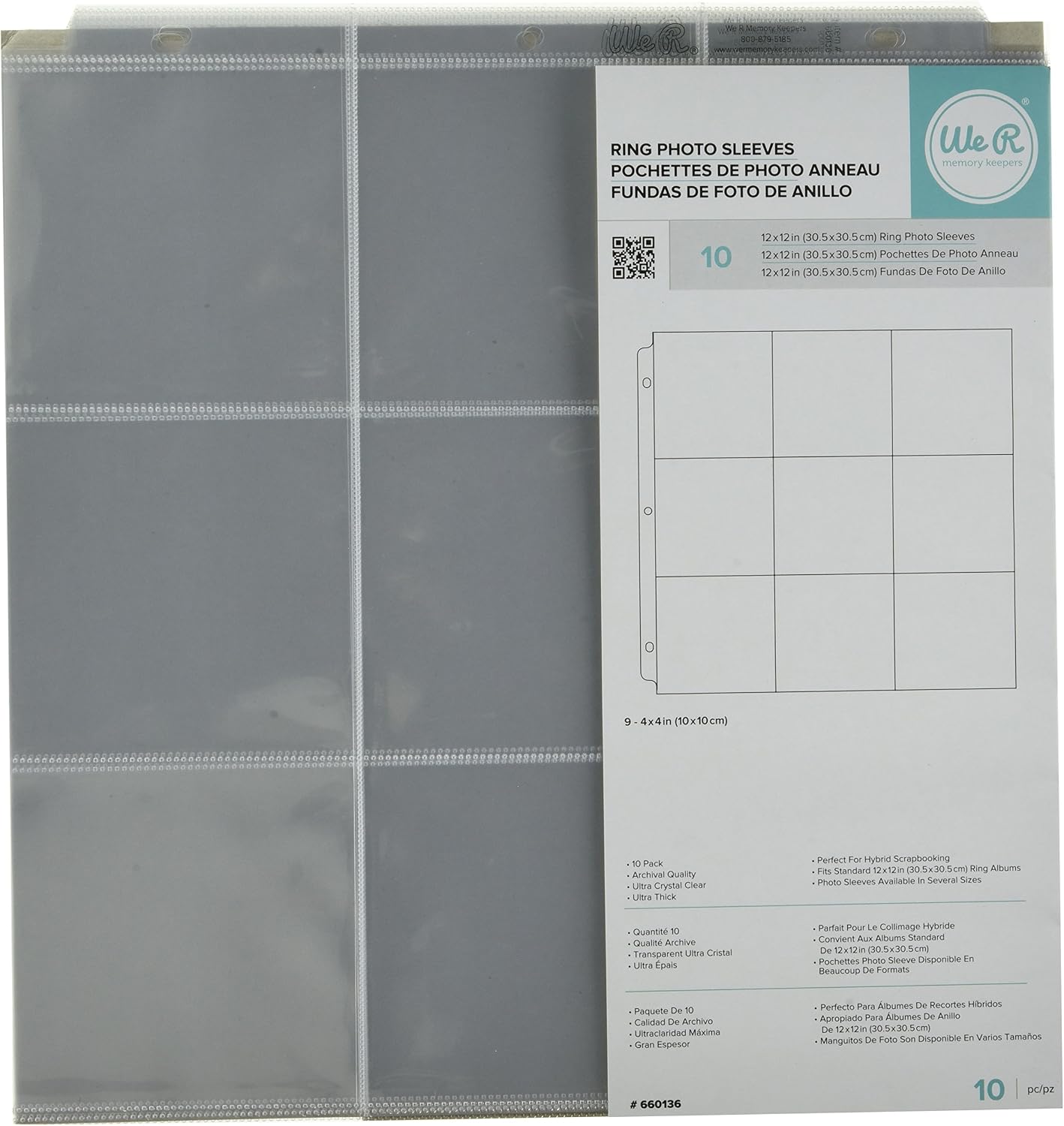 WR Memory Keepers 12 x 12 Inch (9 - 4 x 4 Inch Pockets) 3-Ring Album Photo Sleeve Protectors , 10/pkg