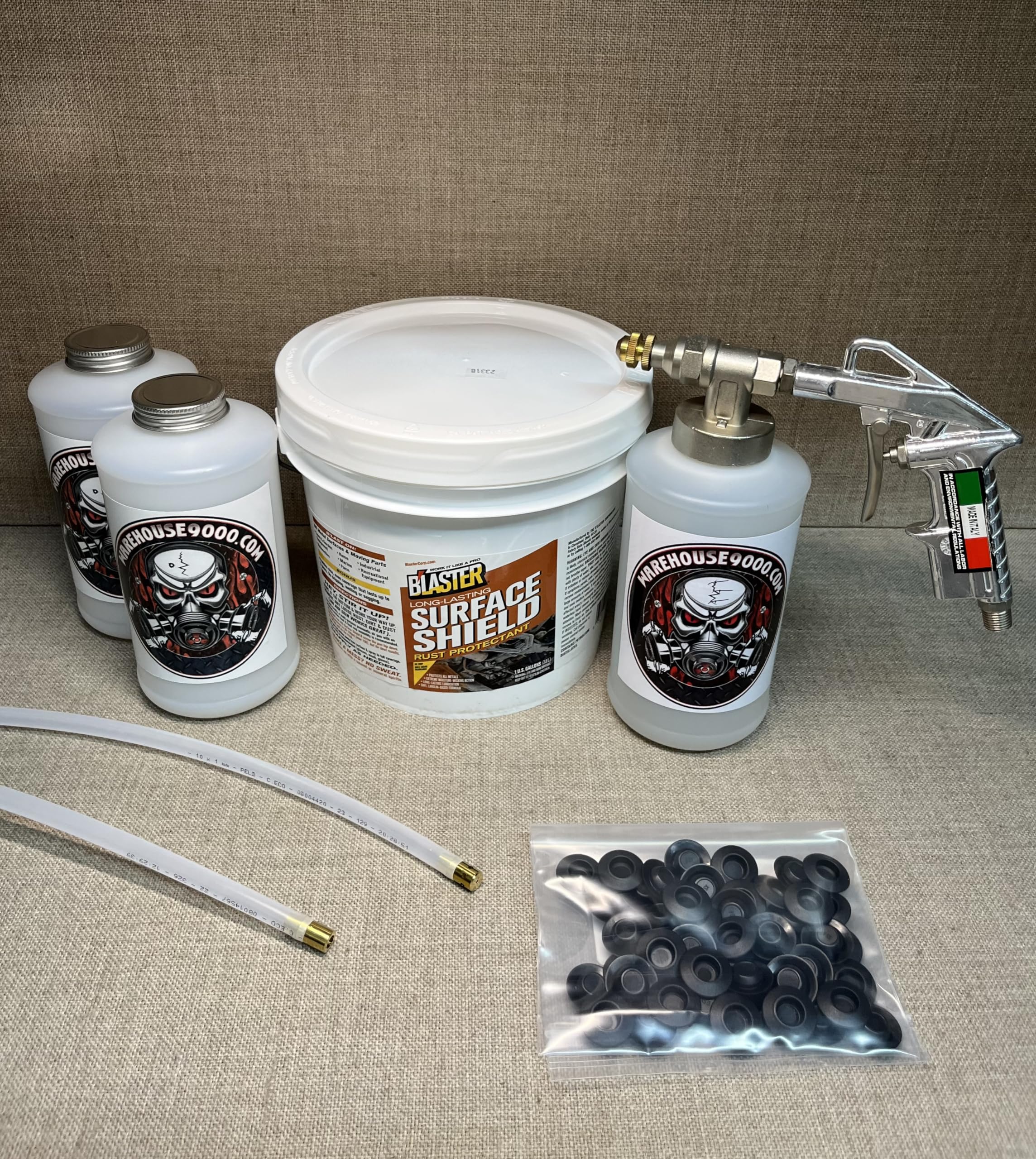 Gallon PB Blaster Surface Shield, with Pro Undercoating Gun, 2 Wands, 3 Quart Bottles, and 50 Rust Plugs