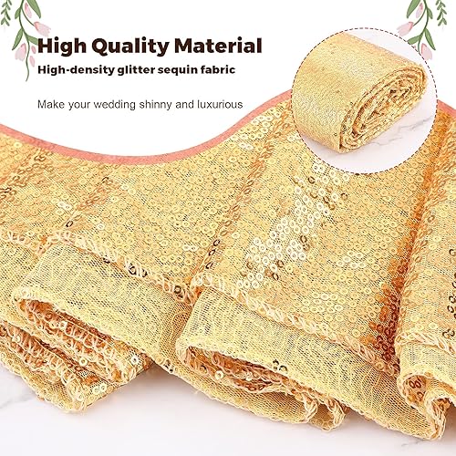 Miniatura 5 de Alfombra de pasillo de boda con lentejuelas con purpurina, decoración de boda para ceremonia, boda, fiesta, decoración al aire libre (dorado, 2 x 15