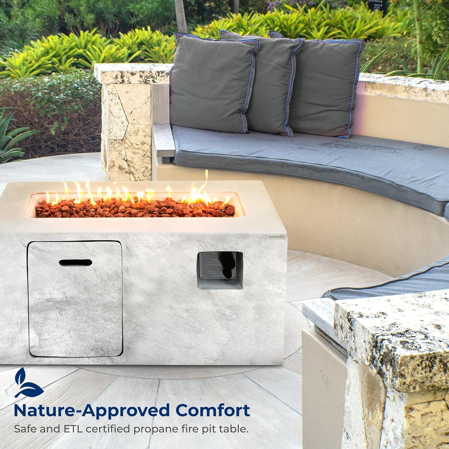 SereneLife Fire Pit Table – 50,000 BTU Propane Gas Fire Pit with Adjustable Flame, Stainless Steel Burner Lava Rock – Weather-Resistant, Easy Propane Access, Perfect for Outdoor Parties BBQs SereneLife Fire Pit Table – 50,000 BTU Propane Gas Fire Pit with Adjustable Flame, Stainless Steel Burner Lava Rock – Weather-Resistant, Easy Propane Access, Perfect for Outdoor Parties BBQs