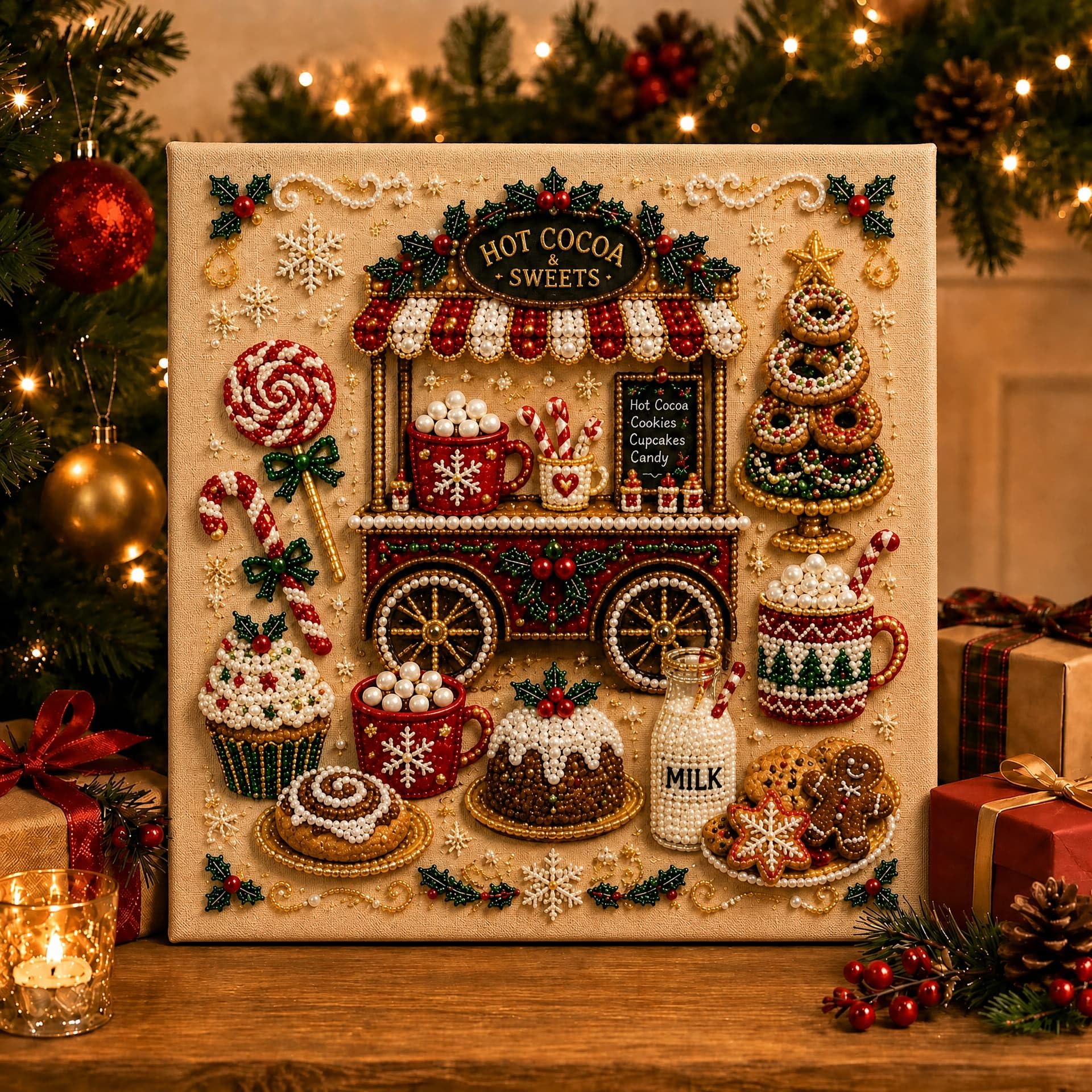 DIY Christmas Pearl Diamond Painting Art Kit 20 * 20cm, Christmas Pearl Beads Art Craft for Adults, Gemstone Diamond Dots for Home Wall Decor, Relaxing Creative Hobby,Style D — image 1