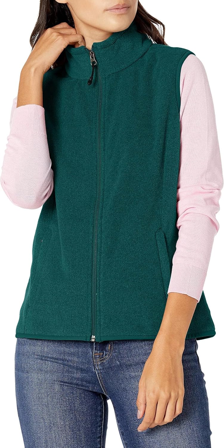 Amazon Essentials Women’s Classic Fit Sleeveless Polar Fleece Vest (Plus Size Available), Pine, Small
