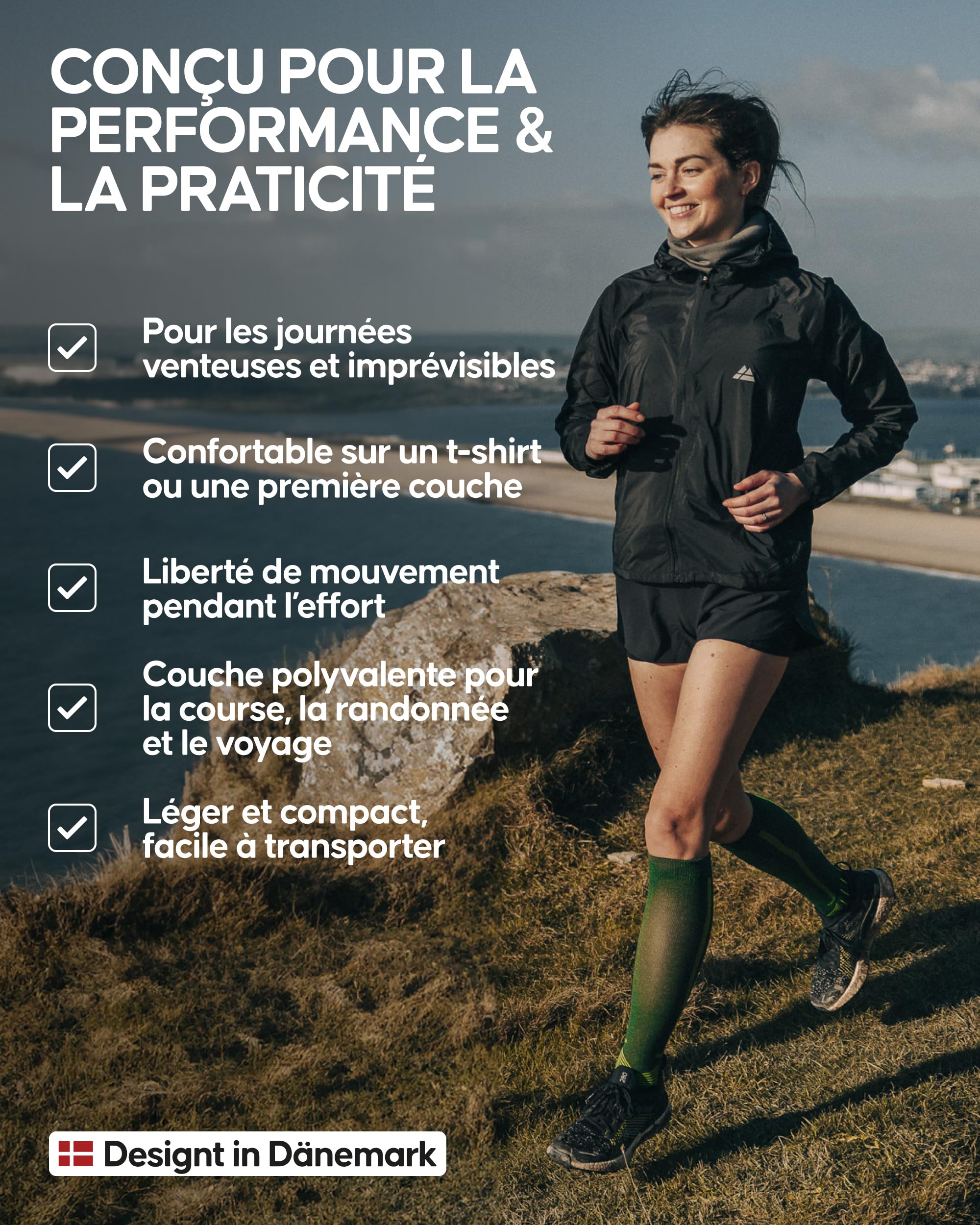 DANISH ENDURANCE Veste de Running Réfléchissante pour Femme,Capuche Ajustable, Bleu, XL
