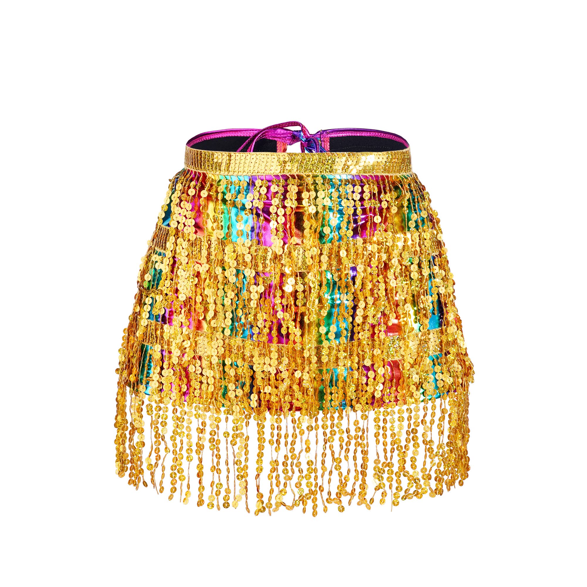 Belly Dance Skirt Top Set - Sparkly Sequins Fringe Tassel Dance Hip Short Skirts Festival Rave Outfits for Women