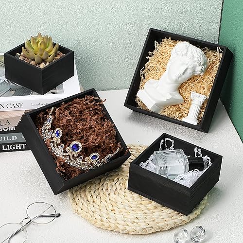 Miniatura 6 de Jetec 8 cajas de almacenamiento de madera rústica negra de 7, 6, 5, 4 pulgadas, jardinera de madera de pino para manualidades, tienda de costura,