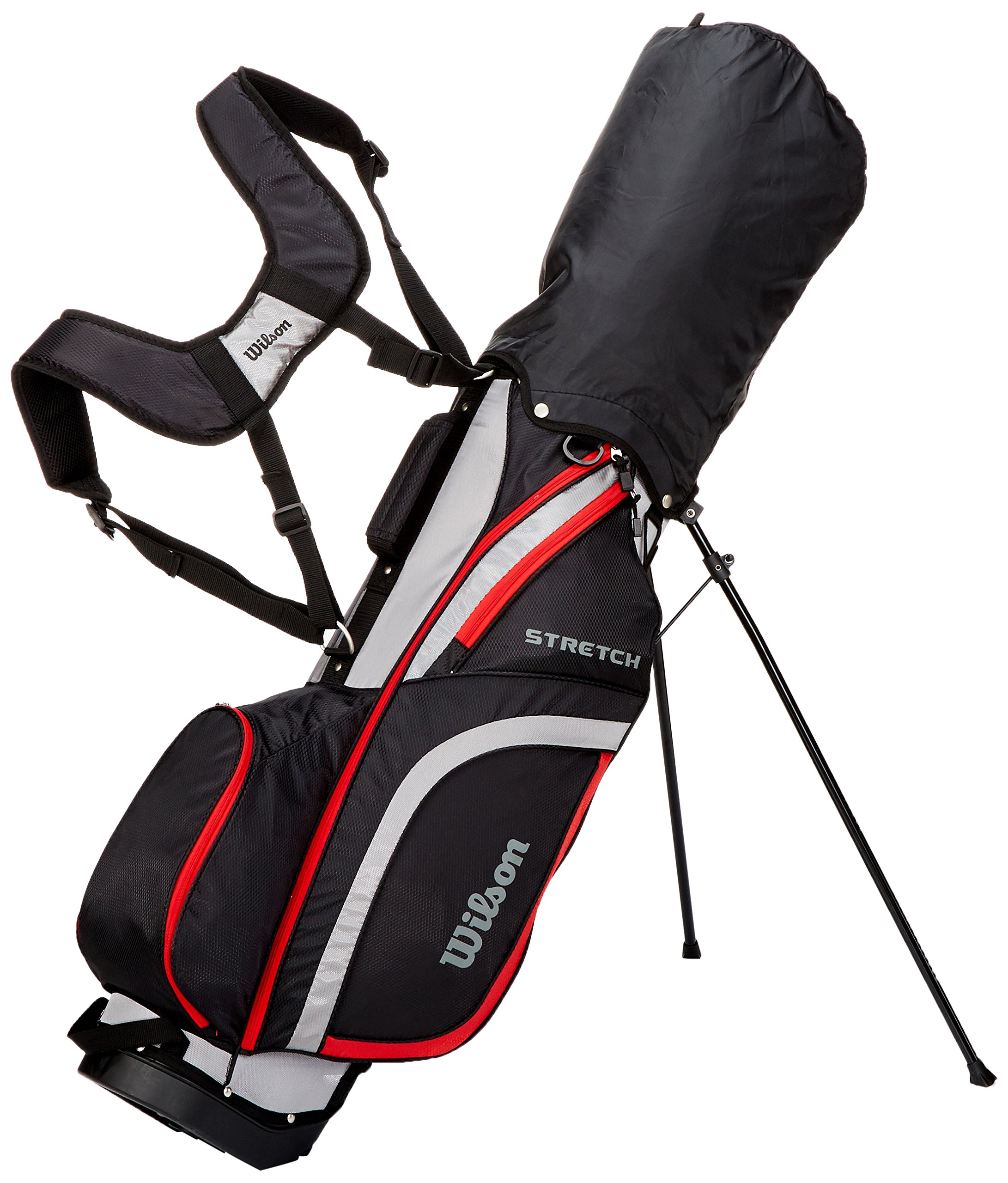 Wilson Anfänger-Amazon Exclusive B4Komplettsatz, 10 um 1 Inch verlängerte Golfschläger mit Carrybag, Herren, Rechtshand, Stretch XL, schwarz/grau/rot, WGG157549