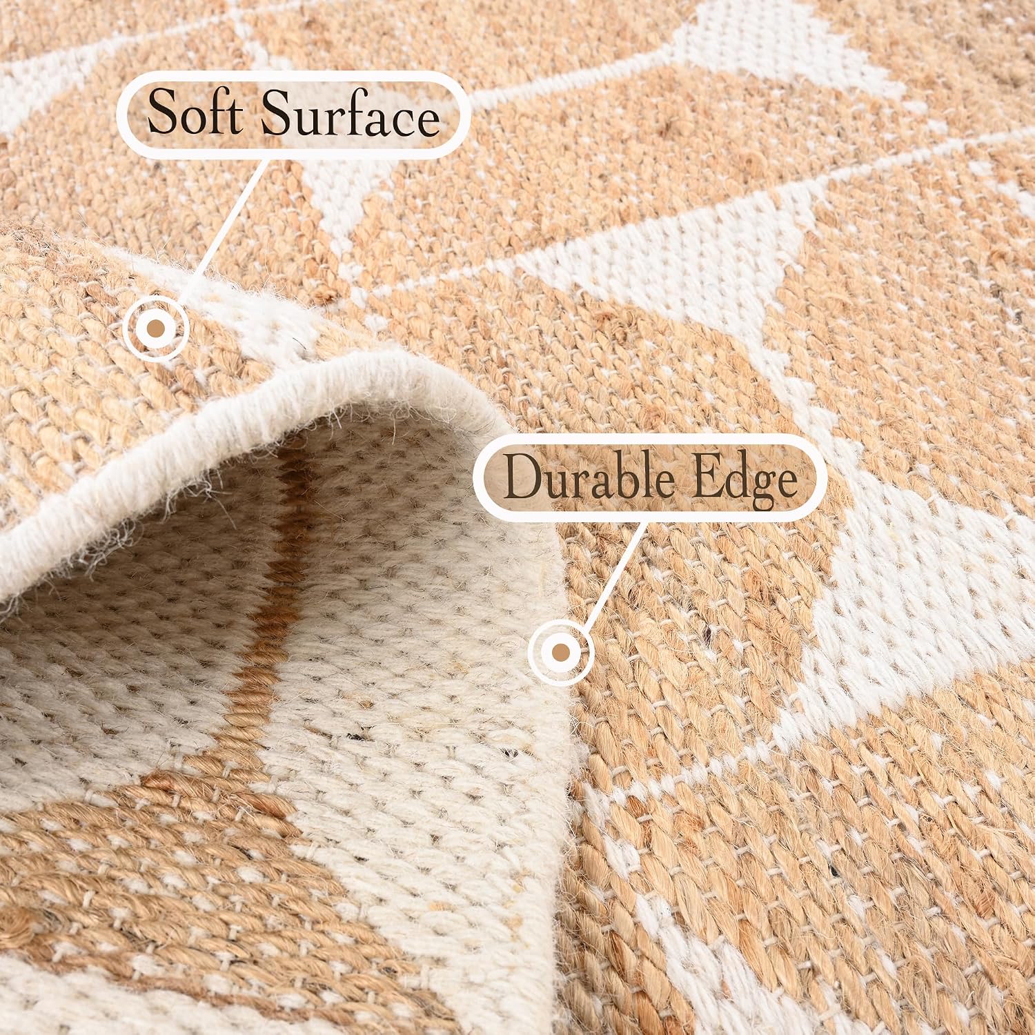 Restoration and Renovation Handwoven Jute Rug with Cotton Base – Reversible, Lightweight Geometric Area Carpet in Natural Tan & White for Living Room, Bedroom, Entryways (Natural Tan, 5' x 8')