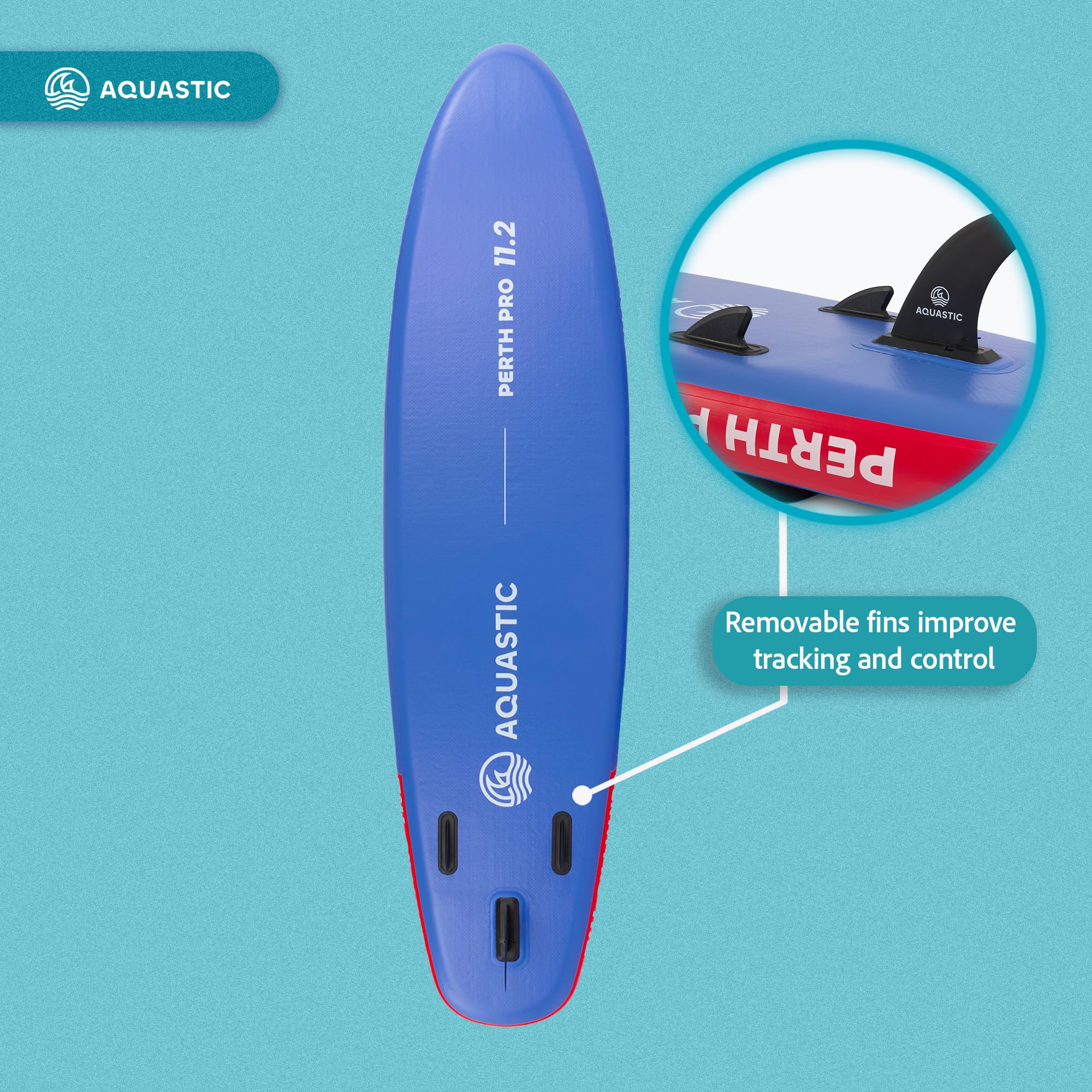 AQUASTIC Perth Pro 11'5.1 cm uniwersalna deska SUP Drop Stitch Lite, pianka 5 mm, zestaw z regulowanym wiosłem 2 w 1, statecznikiem wsuwanym, siedziskiem kajakowym, 2-drożną pompką i plecakiem do