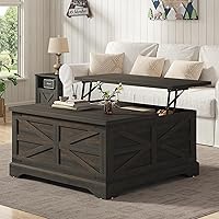 Vista 11 de Furnideco - Mesa de centro cuadrada de 35.5'' de ancho con tapa elevable, mesa de centro de granja con almacenamiento oculto, mesa central de madera